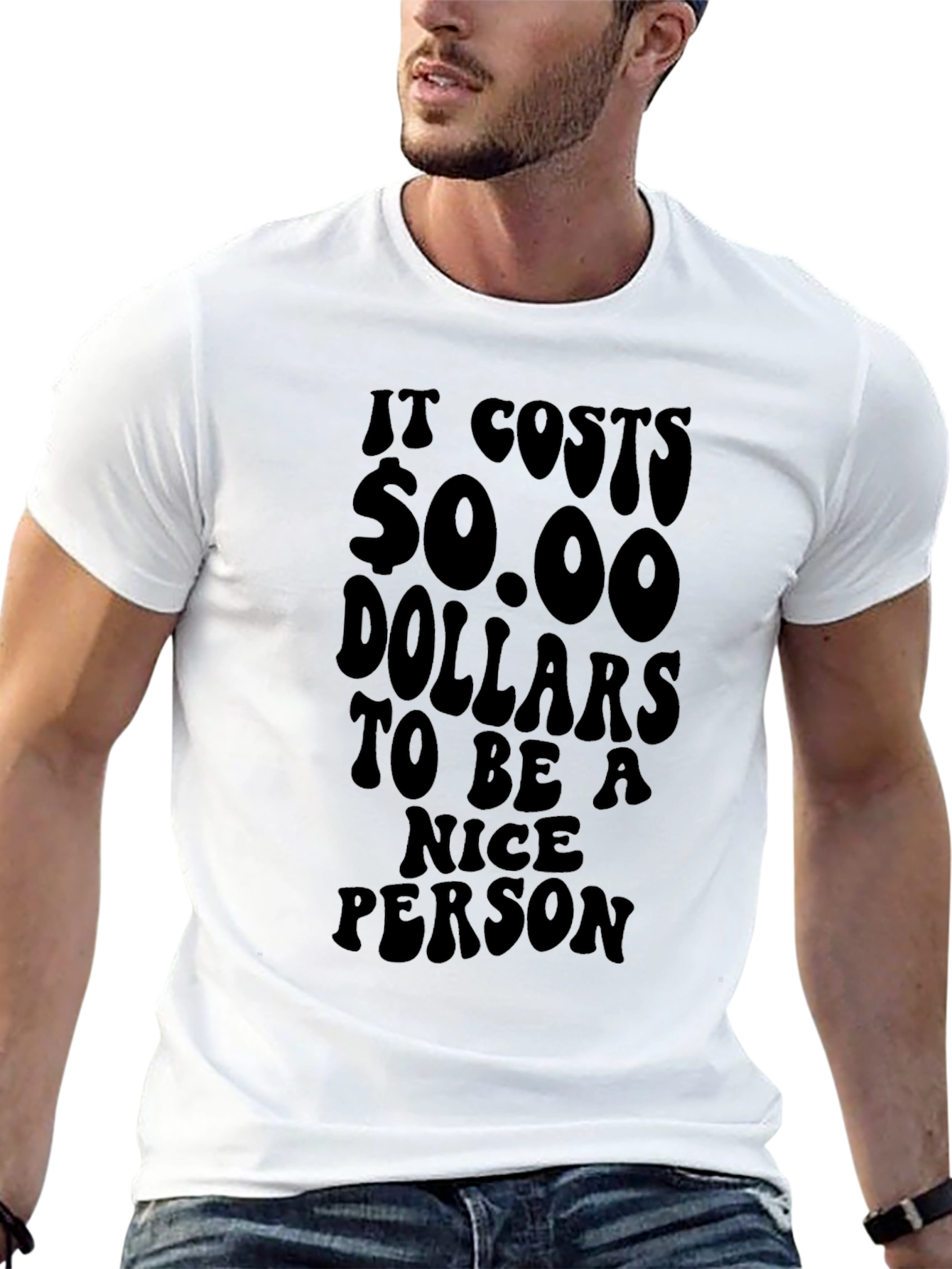 Black Funny "It Costs $0.00 to be Nice" Black T-Shirt view 13
