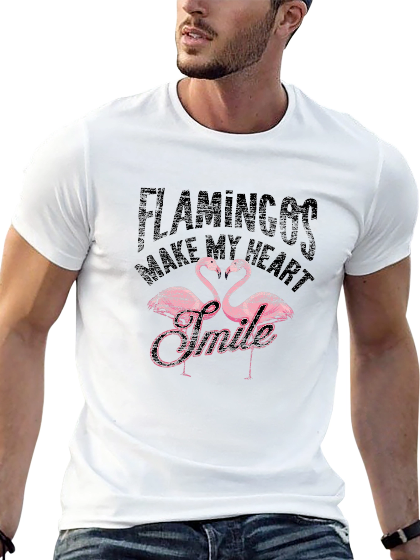 Black Flamingos Make My Heart Smile T-Shirt view 13