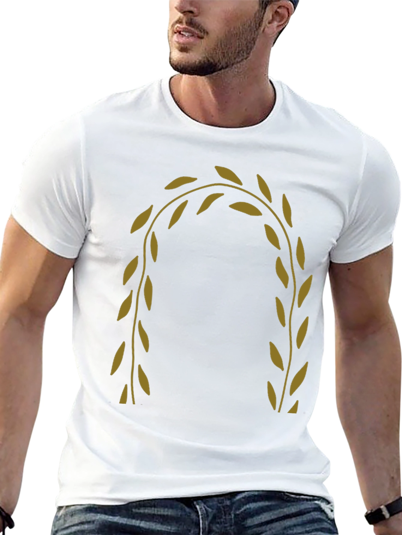 Black Men's Black T-Shirt with Olive Branch Design view 13