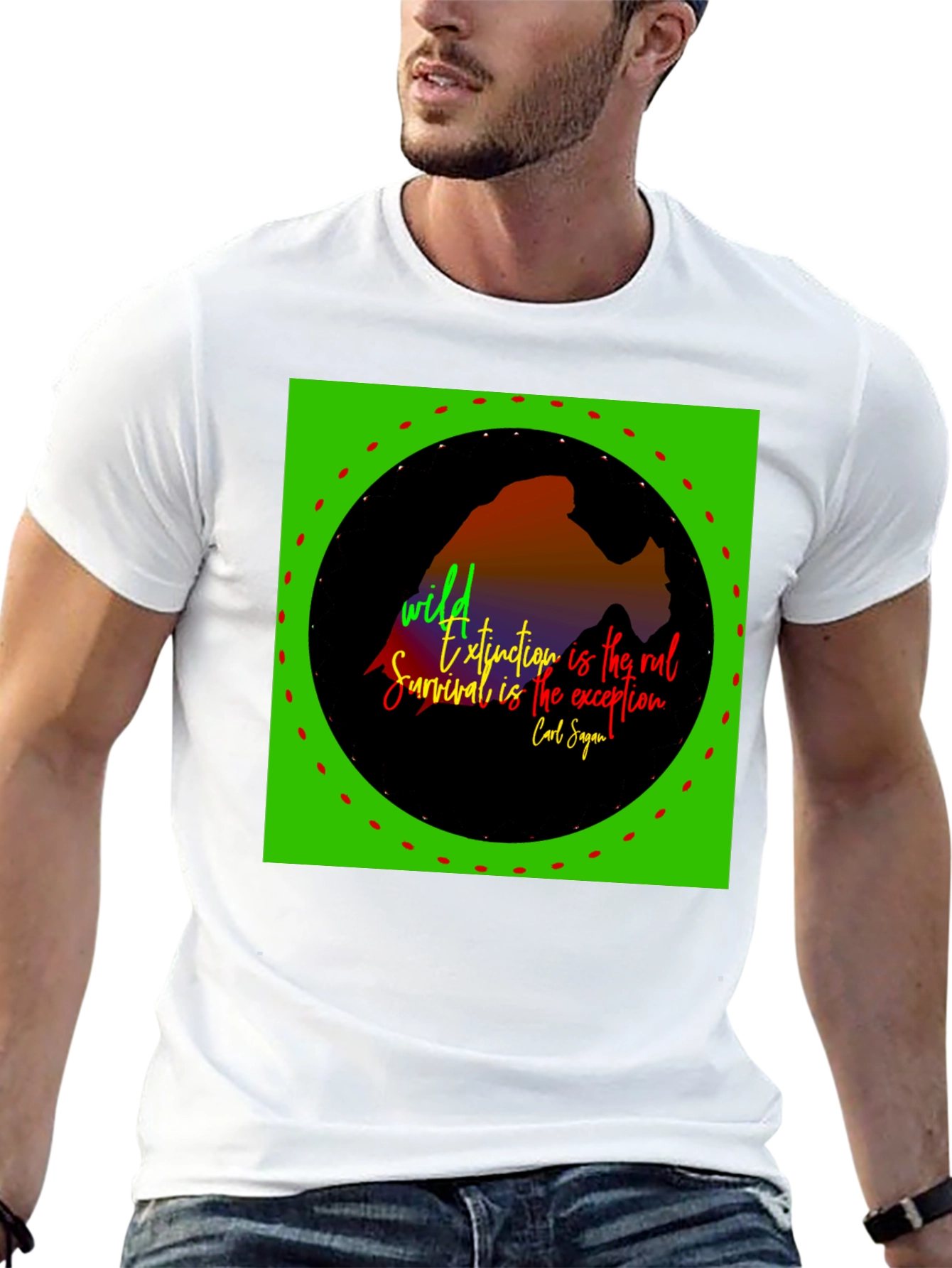 Black Nature Quote T-Shirt - Wild Extinction Carl Sagan view 13