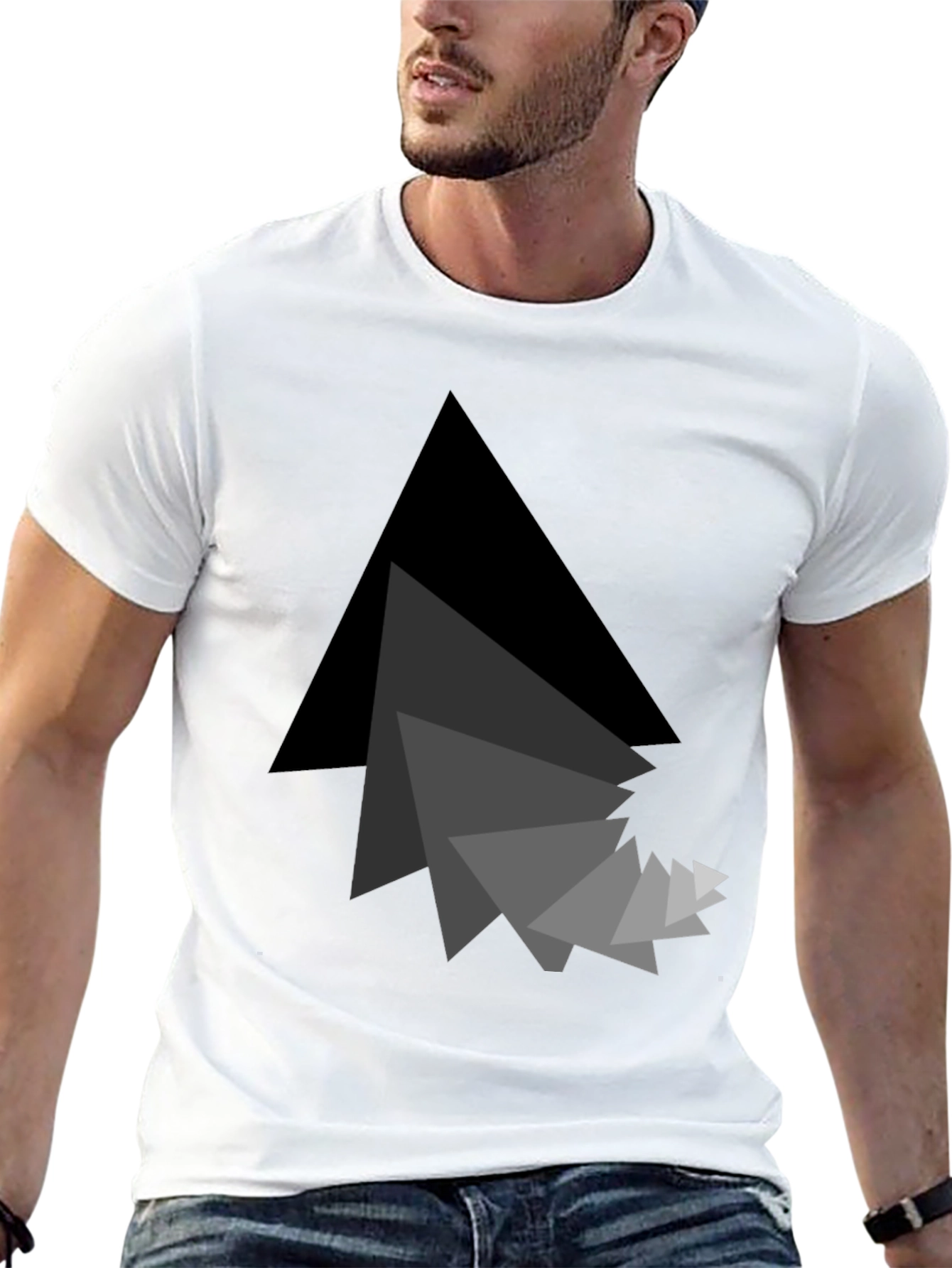 Black Abstract Triangle Graphic Black T-Shirt view 13