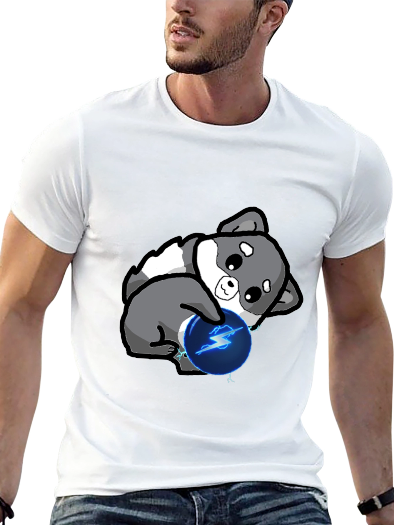 Black Cute Doge with Lightning Ball T-Shirt view 13
