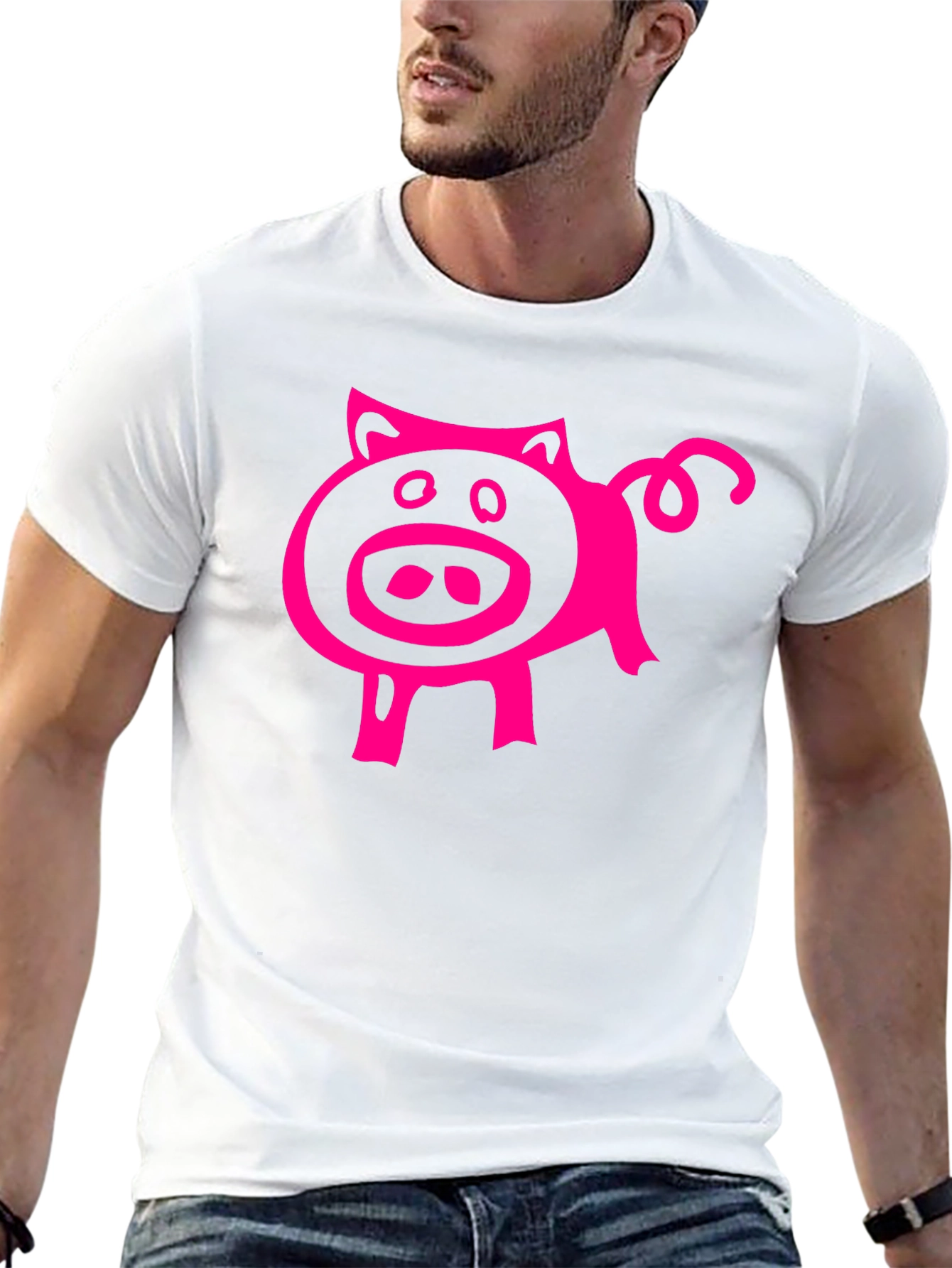 Black Pink Pig Graphic Tee - Black Cotton Blend Casual T-Shirt view 13
