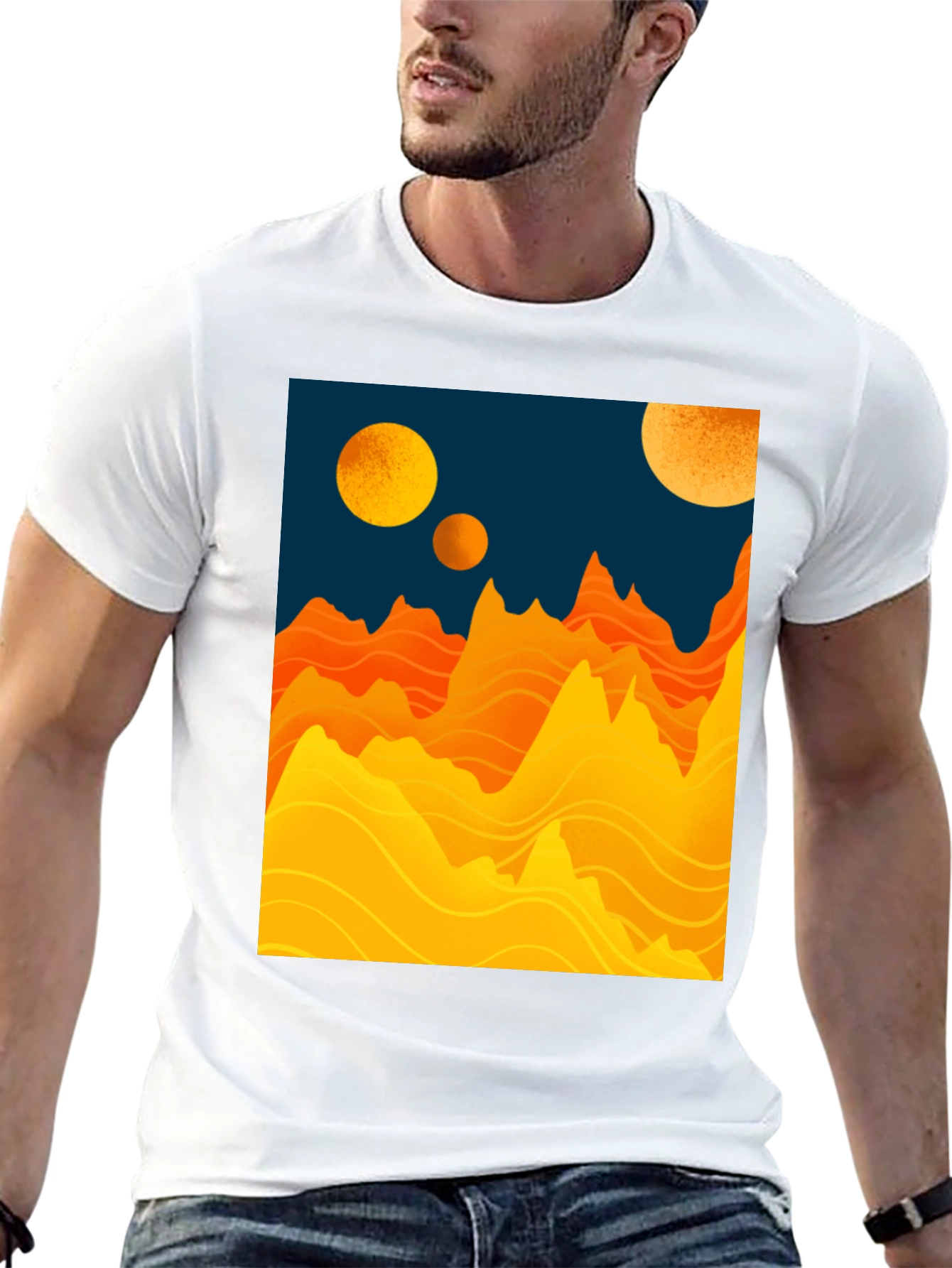Black Planetary Graphic Tee - Sci-Fi Mountainscape Design view 13