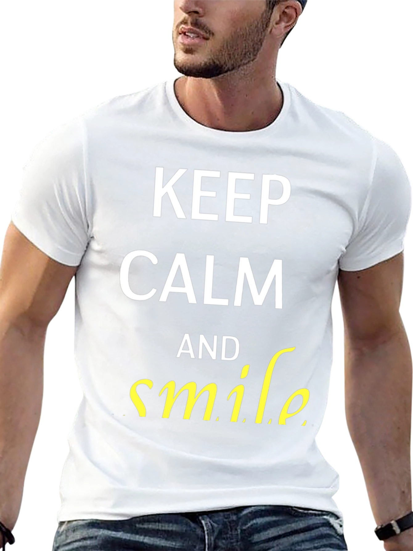 Black Keep Calm and Smile Men's Graphic Tee view 13