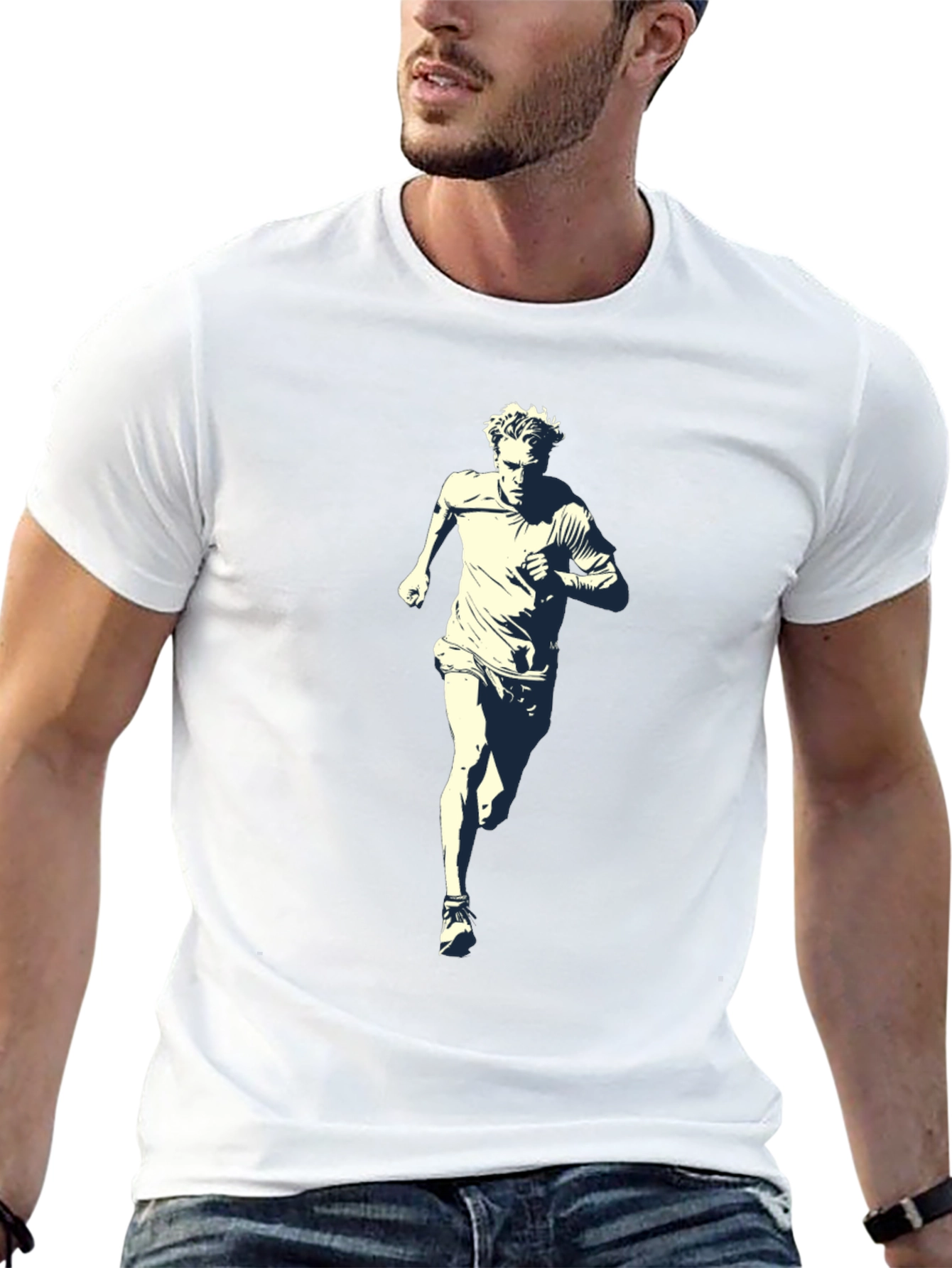 Black Men's Black T-Shirt with Runner Graphic view 13