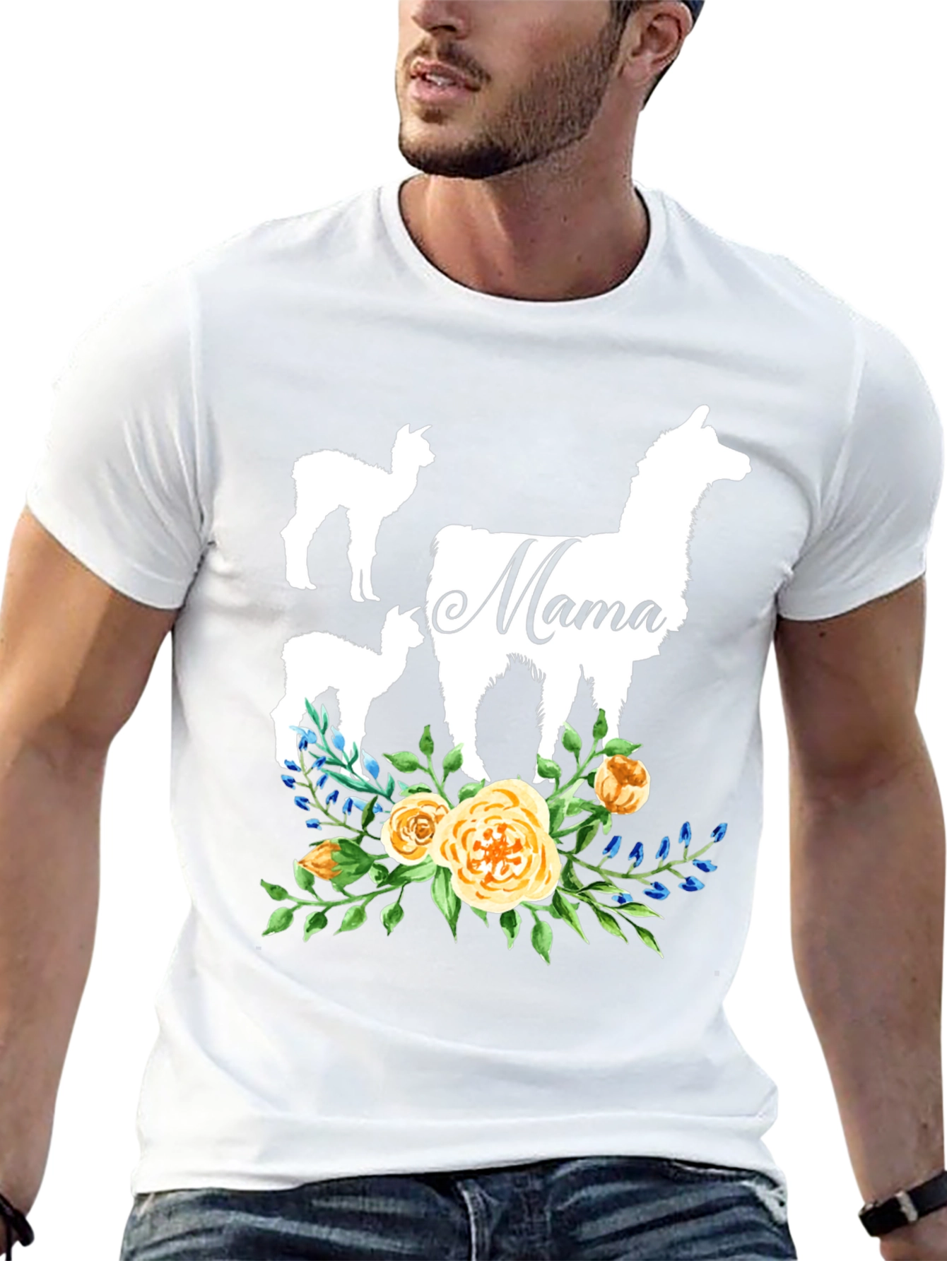 Black Mama Llama Floral T-Shirt Cute Alpaca Mom Tee view 13