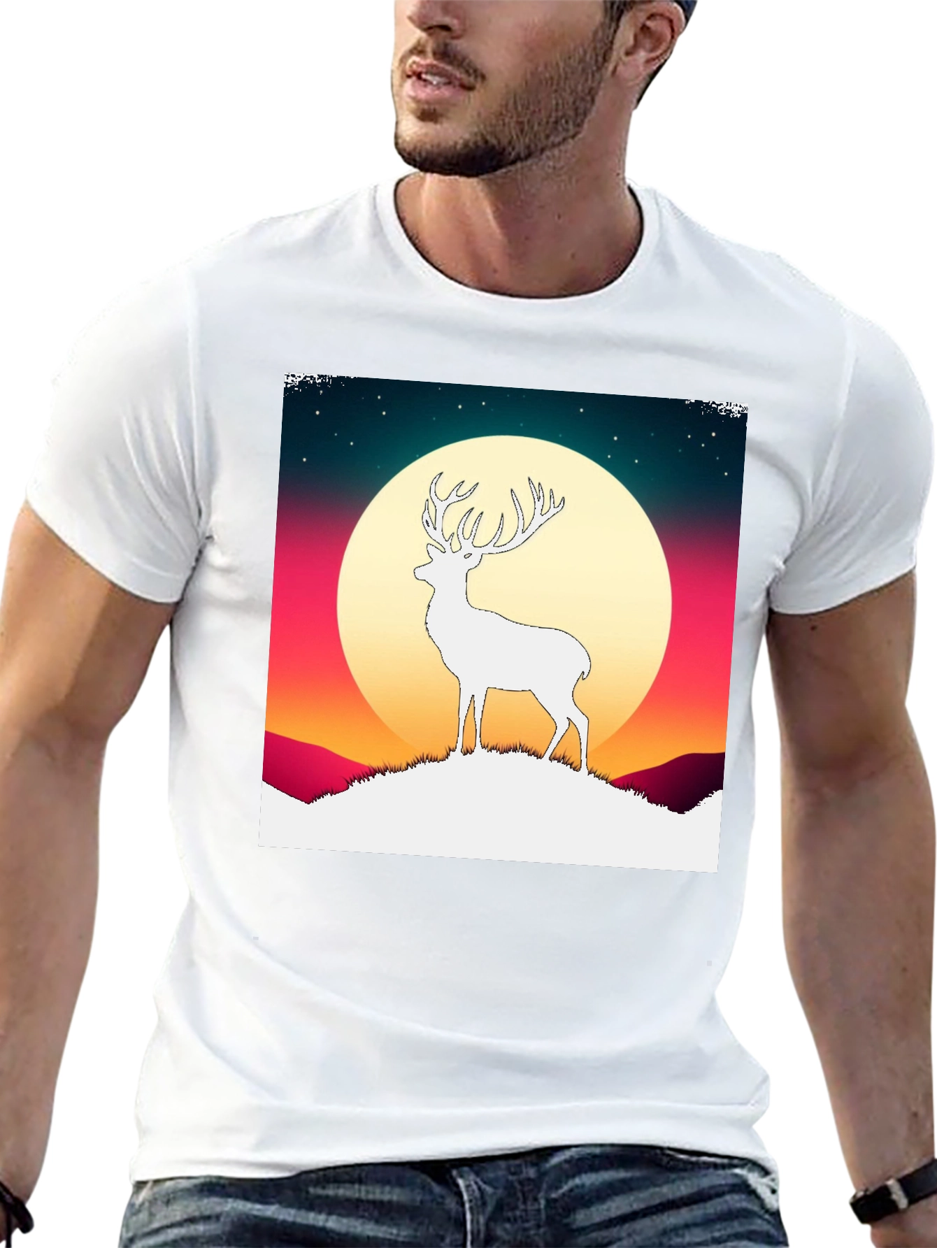 Black Deer Silhouette Graphic Tee - Men's Black T-Shirt view 13