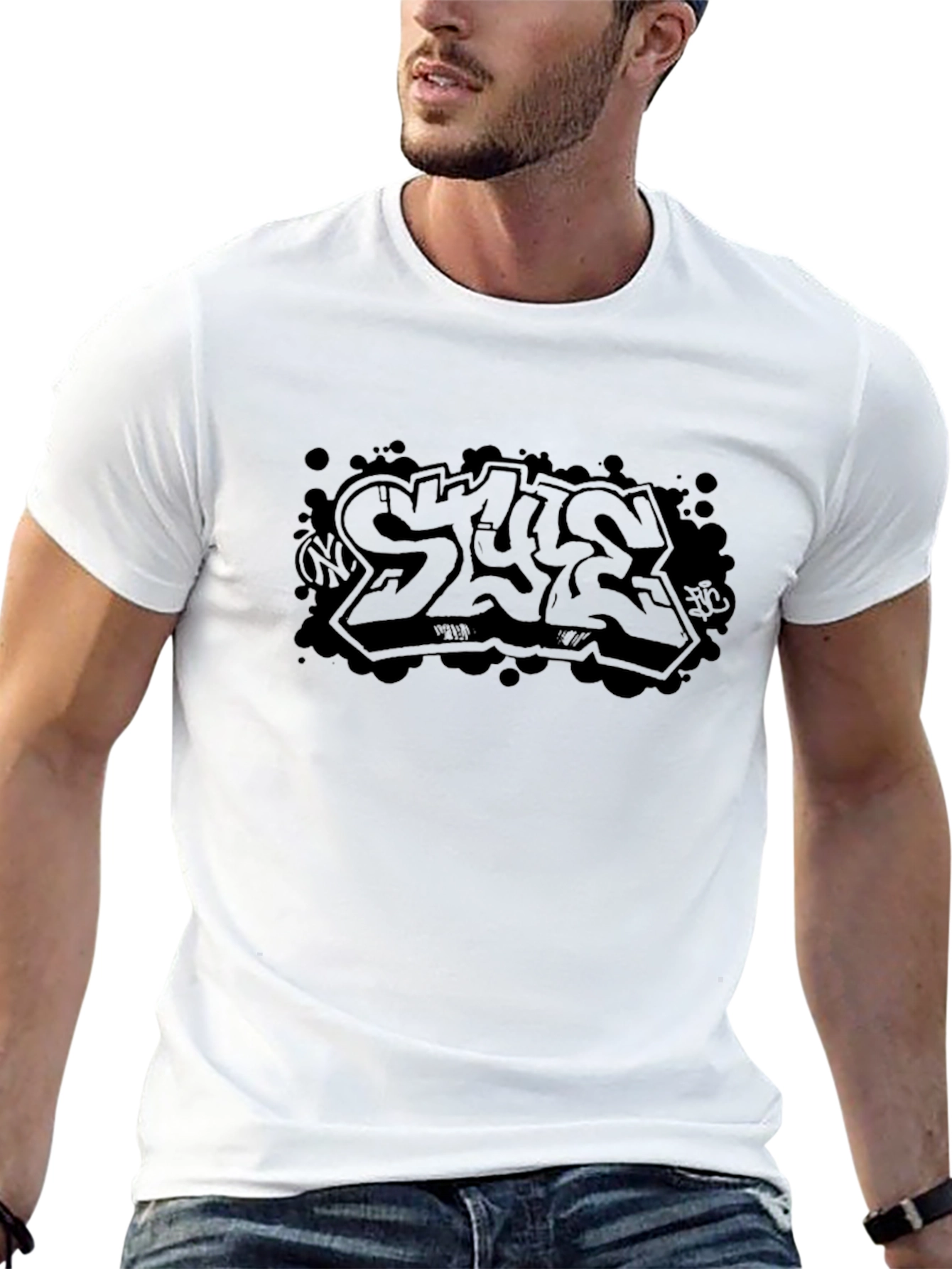 Black Men's Black Graphic Tee - Graffiti Style view 13