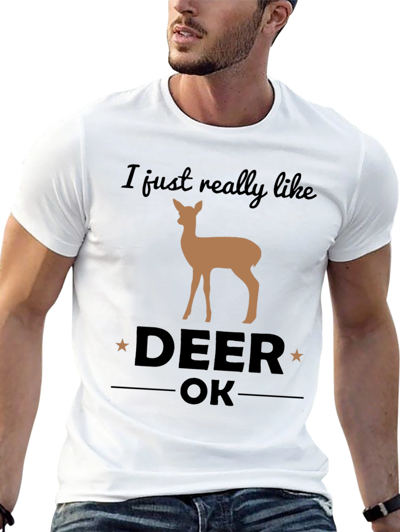Black I Just Really Like Deer OK Graphic T-Shirt view 13