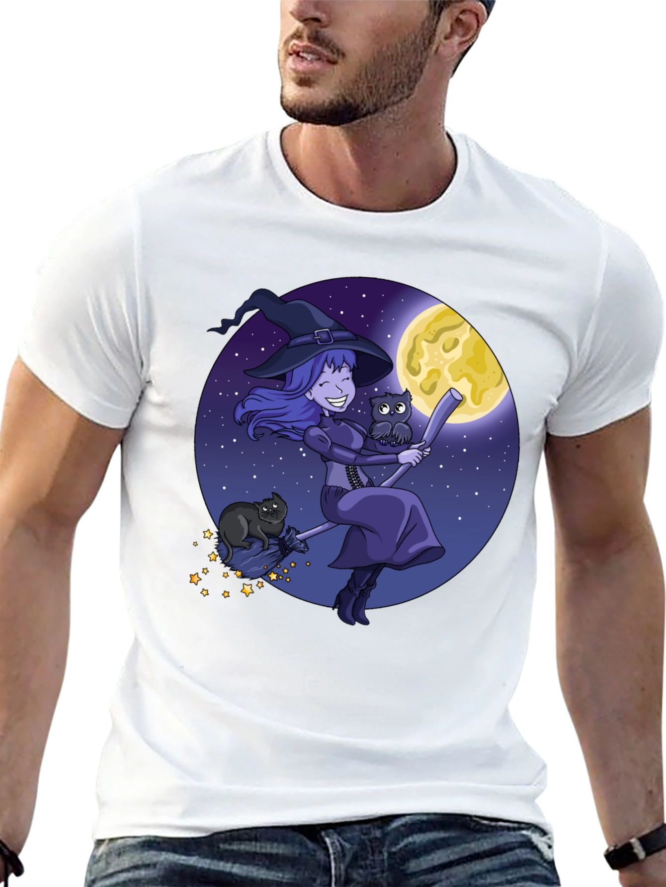 Black Witch on Broom T-Shirt - Halloween Ready! view 13