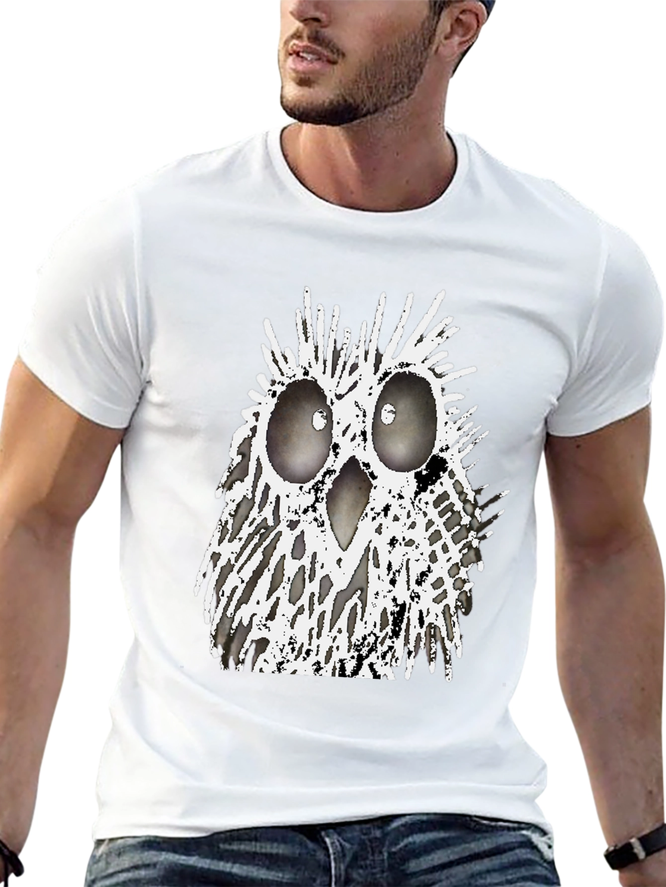 Black Abstract Owl Graphic T-Shirt - Black Crew Neck Tee view 13