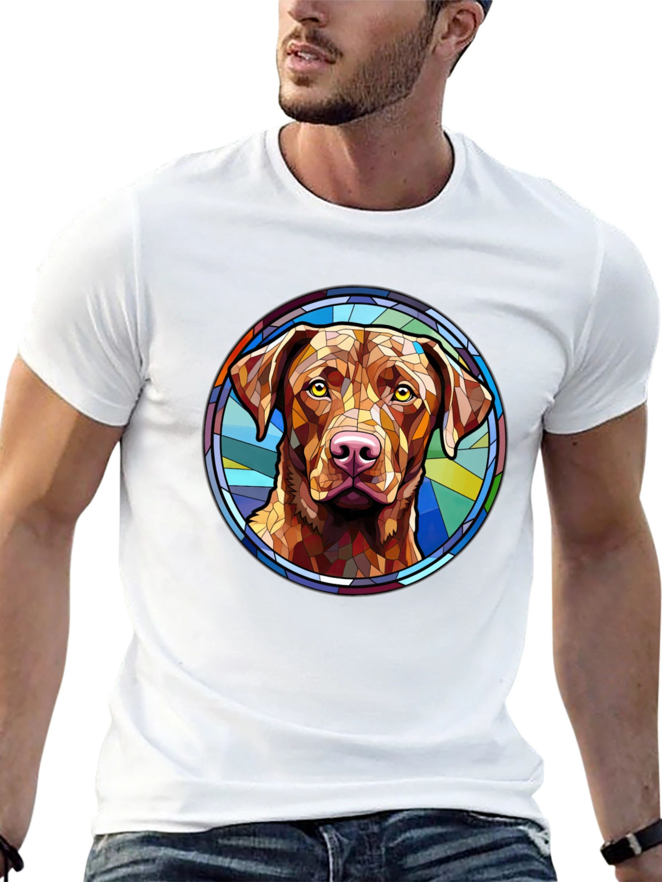 Black Dog Breed Stained Glass Style Tee view 13