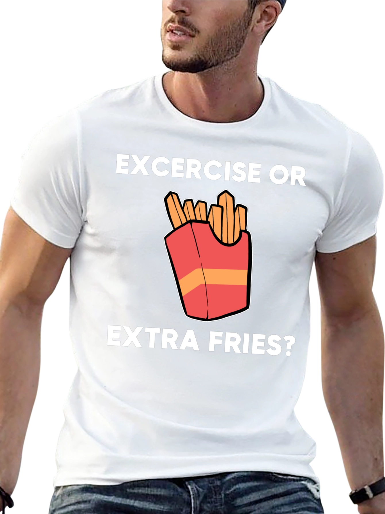 Black Exercise or Extra Fries Funny T-Shirt view 13