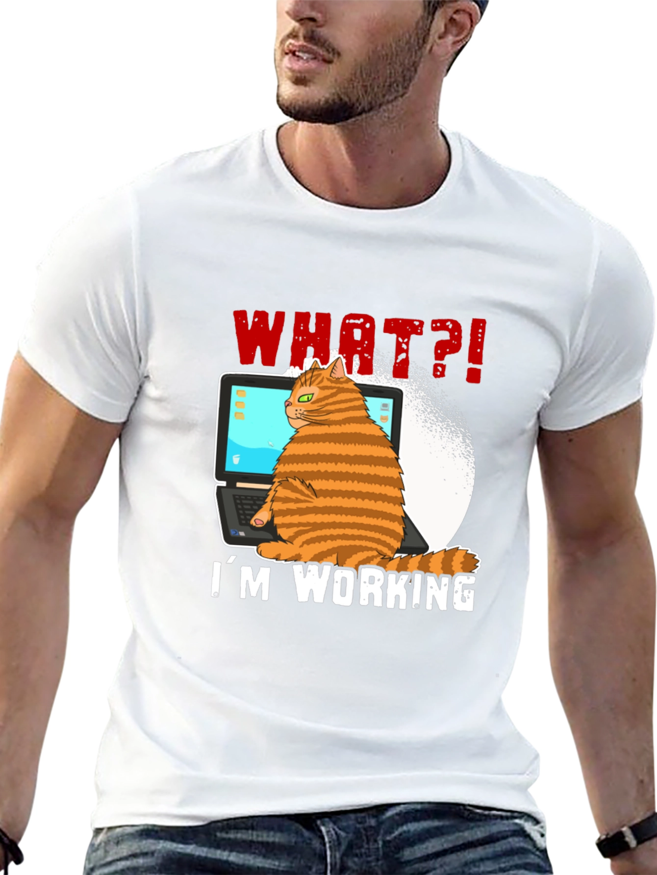 Black Cat Working on Laptop Graphic Tee view 13