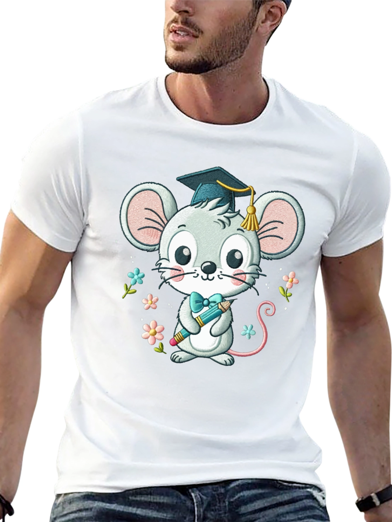 Black Graduation Mouse T-Shirt Cute Cartoon Animal Tee view 13