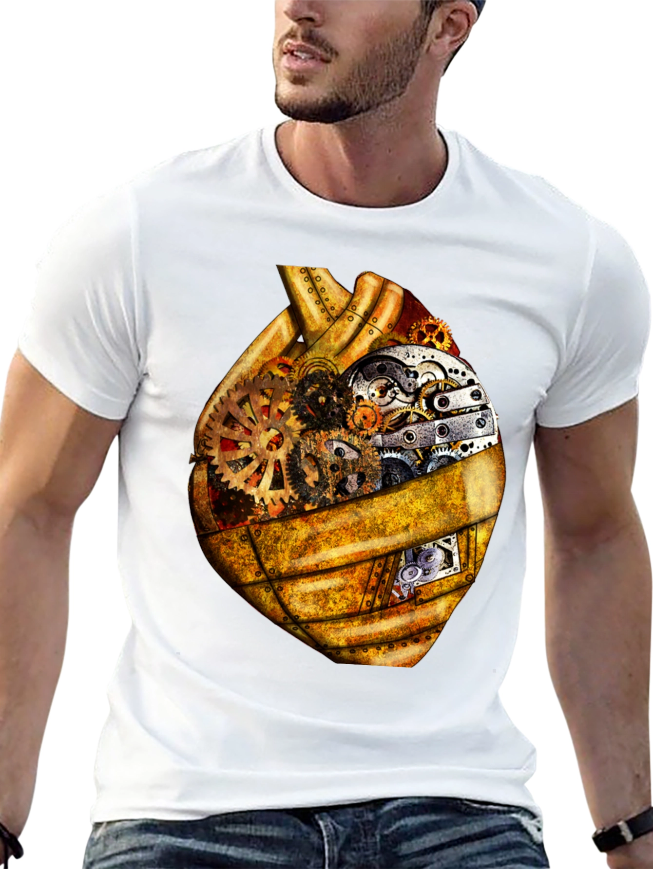 Black Steampunk Heart Gears Graphic Tee view 13