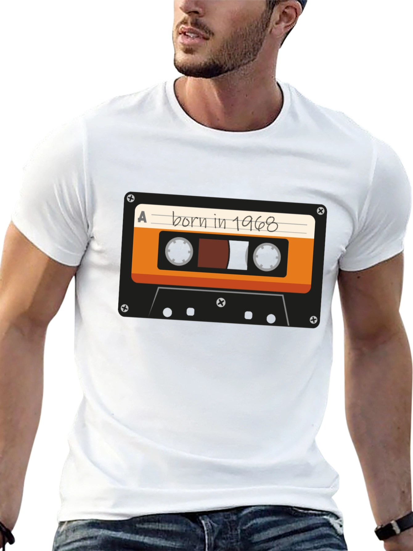 Black Born in 1968 Cassette Tape T-Shirt - Retro Birthday Tee view 13