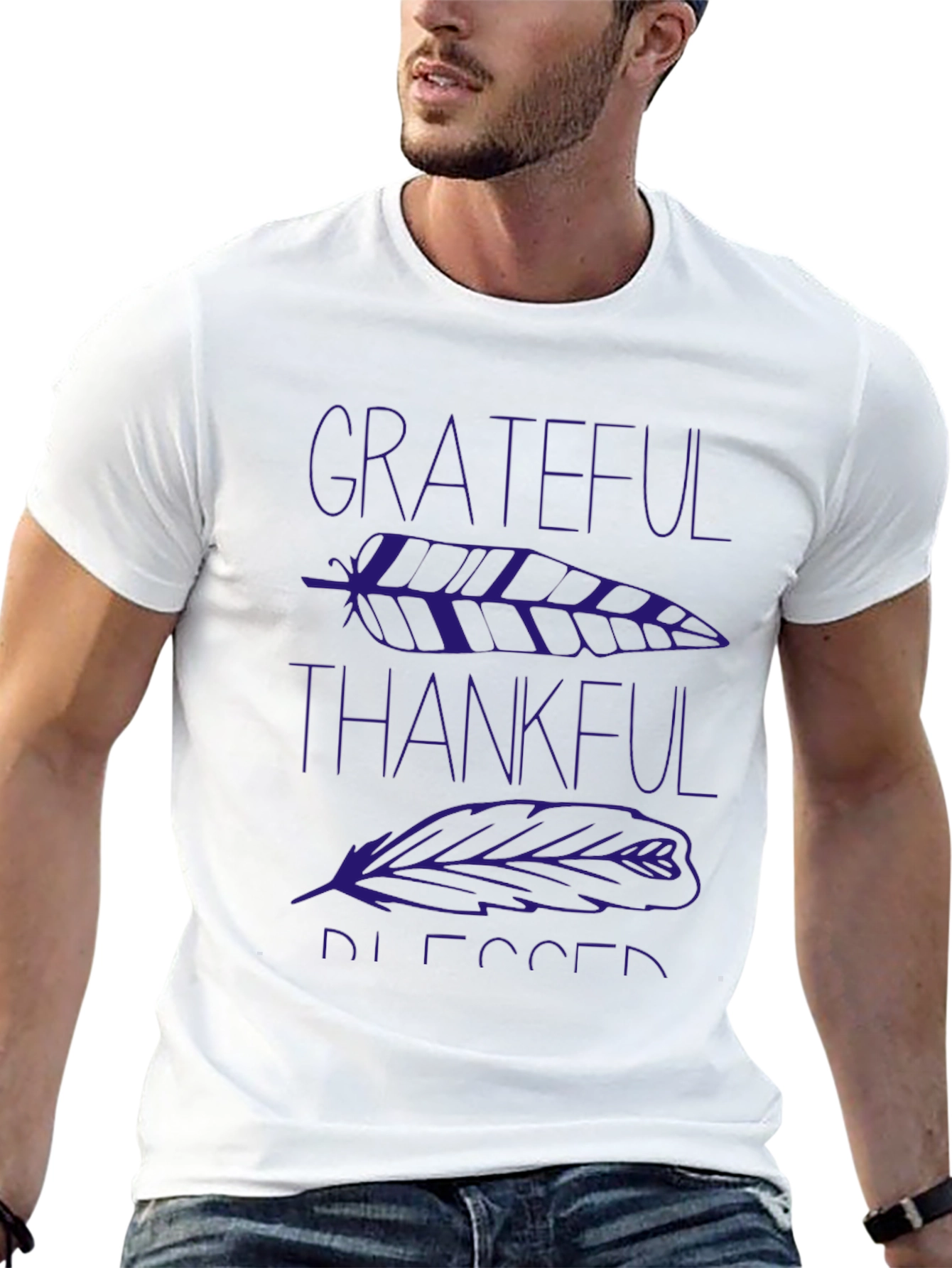 Black Grateful Thankful Blessed Feather Graphic T-Shirt view 13