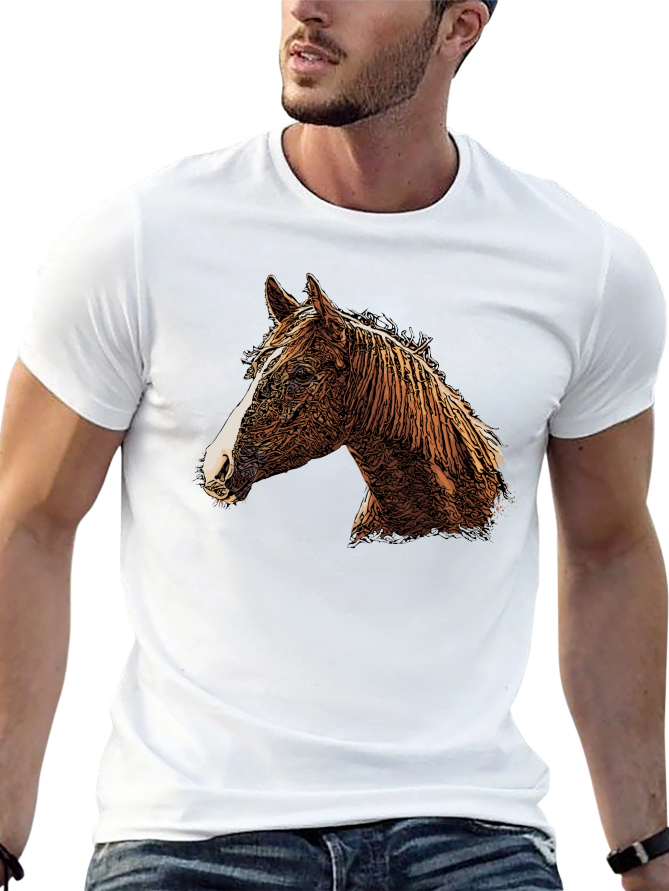 Black Horse Graphic Print Crew Neck T-Shirt view 13