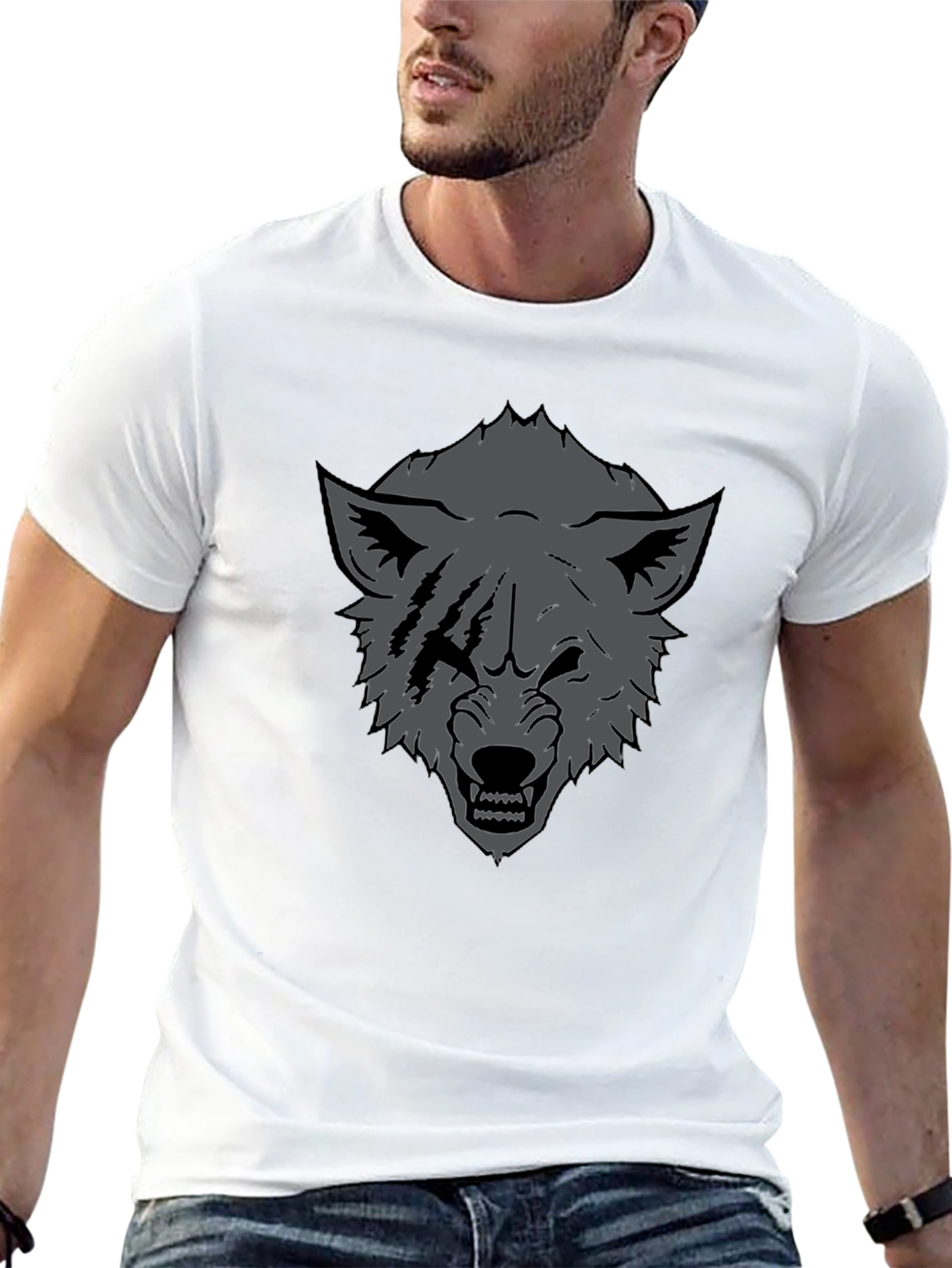 Black Men's Black Wolf Graphic Tee - Fierce Design view 13