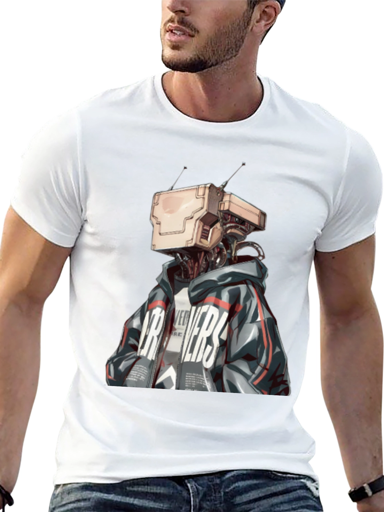 Black Robot Head Graphic Black T-Shirt view 13