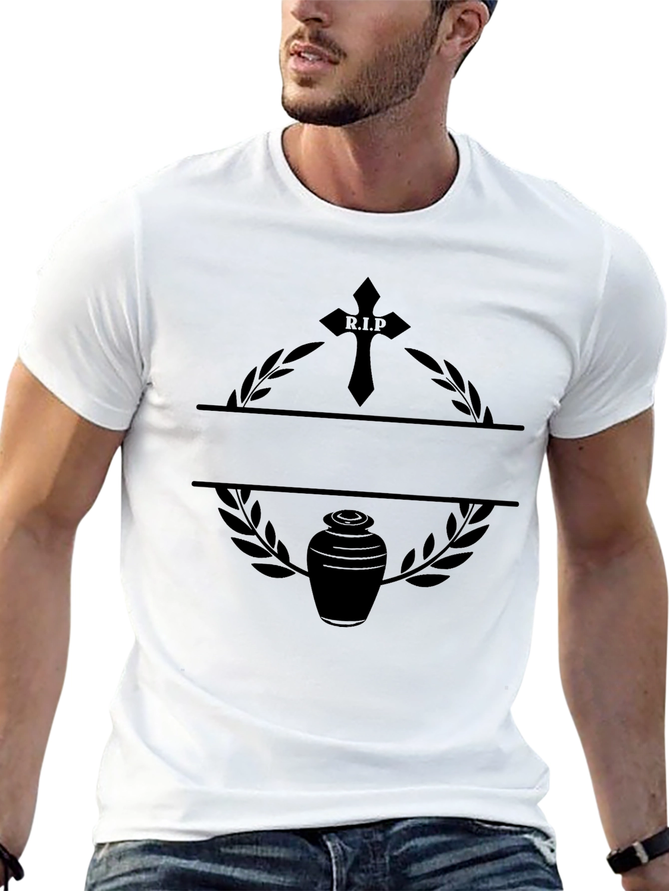 Black RIP Cross & Urn Graphic Tee - Black view 13