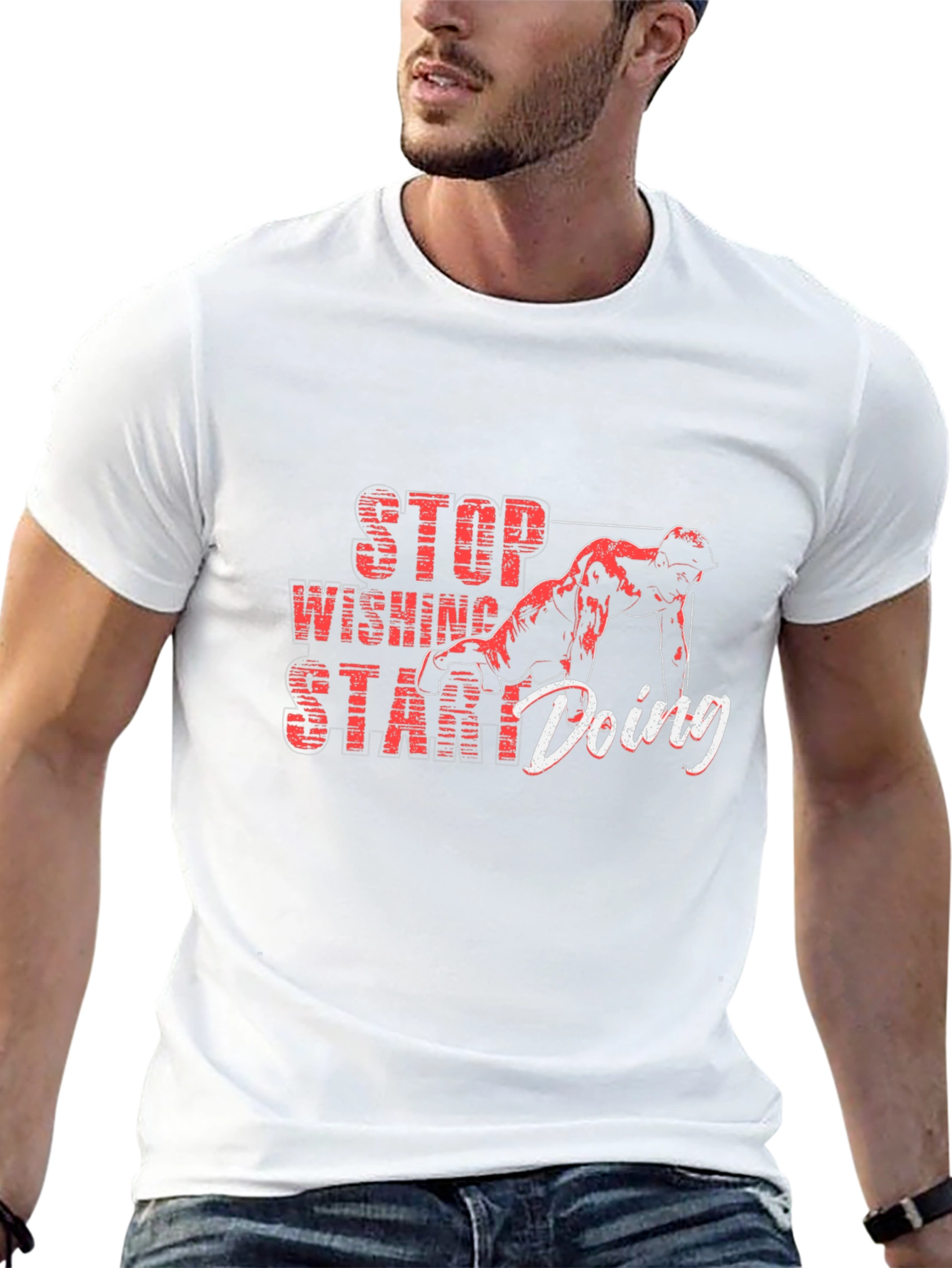 Black Motivational Black T-Shirt - Stop Wishing Start Doing view 13