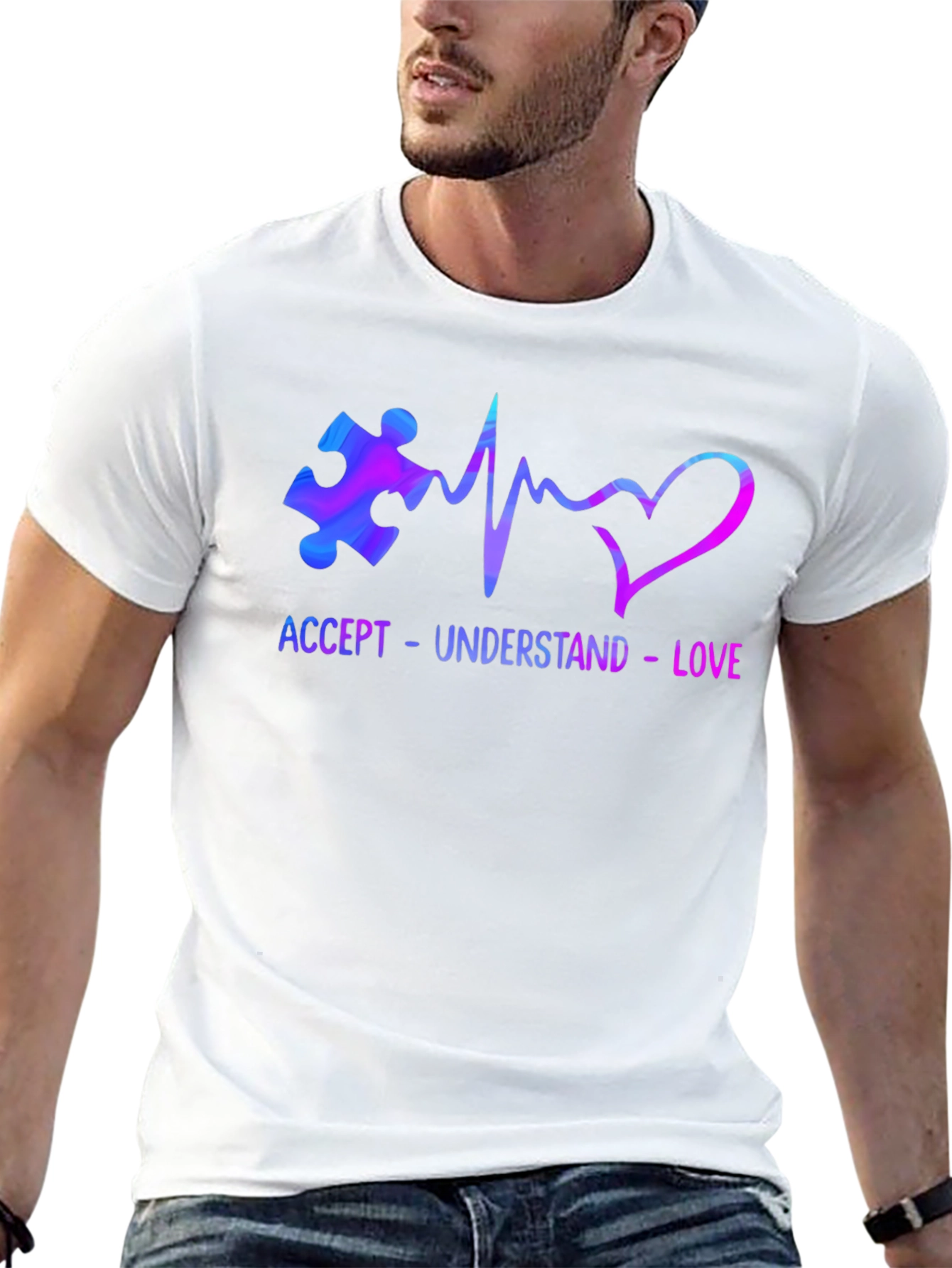 Black Accept Understand Love Autism Awareness T-Shirt view 13
