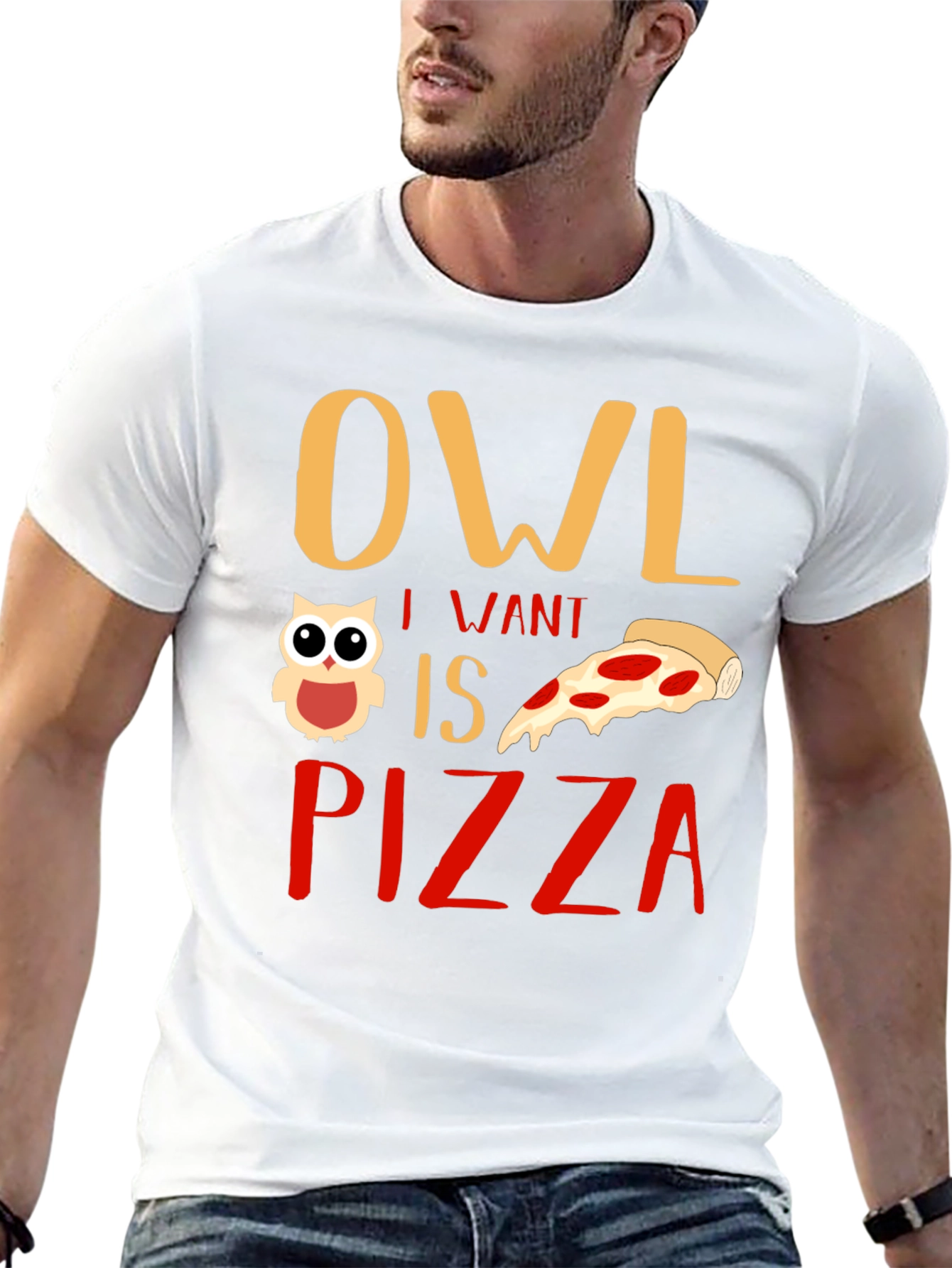 Black Owl I Want is Pizza Graphic T-Shirt view 13