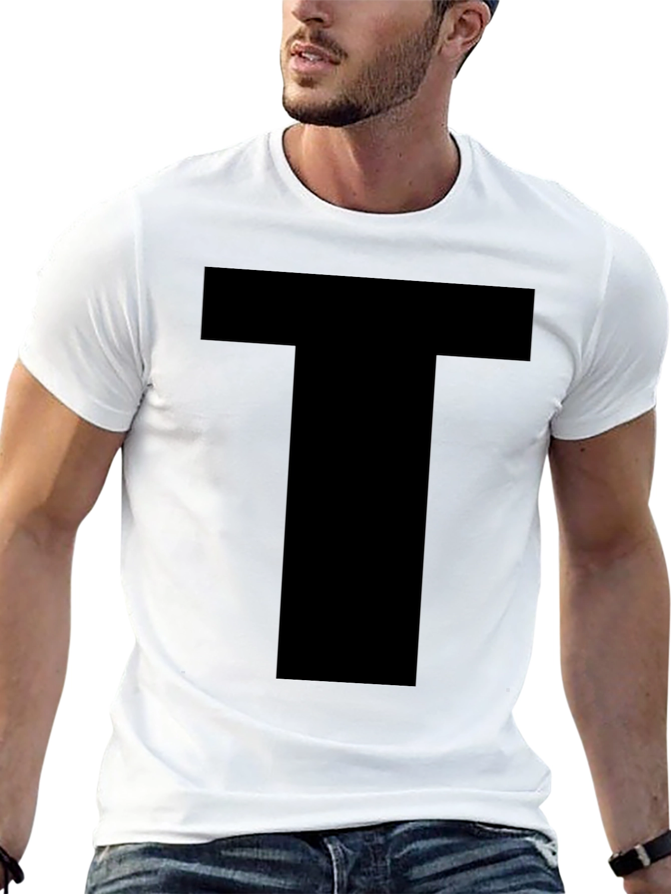 Black Men's Basic Black T-Shirt with Bold "T" Design view 13
