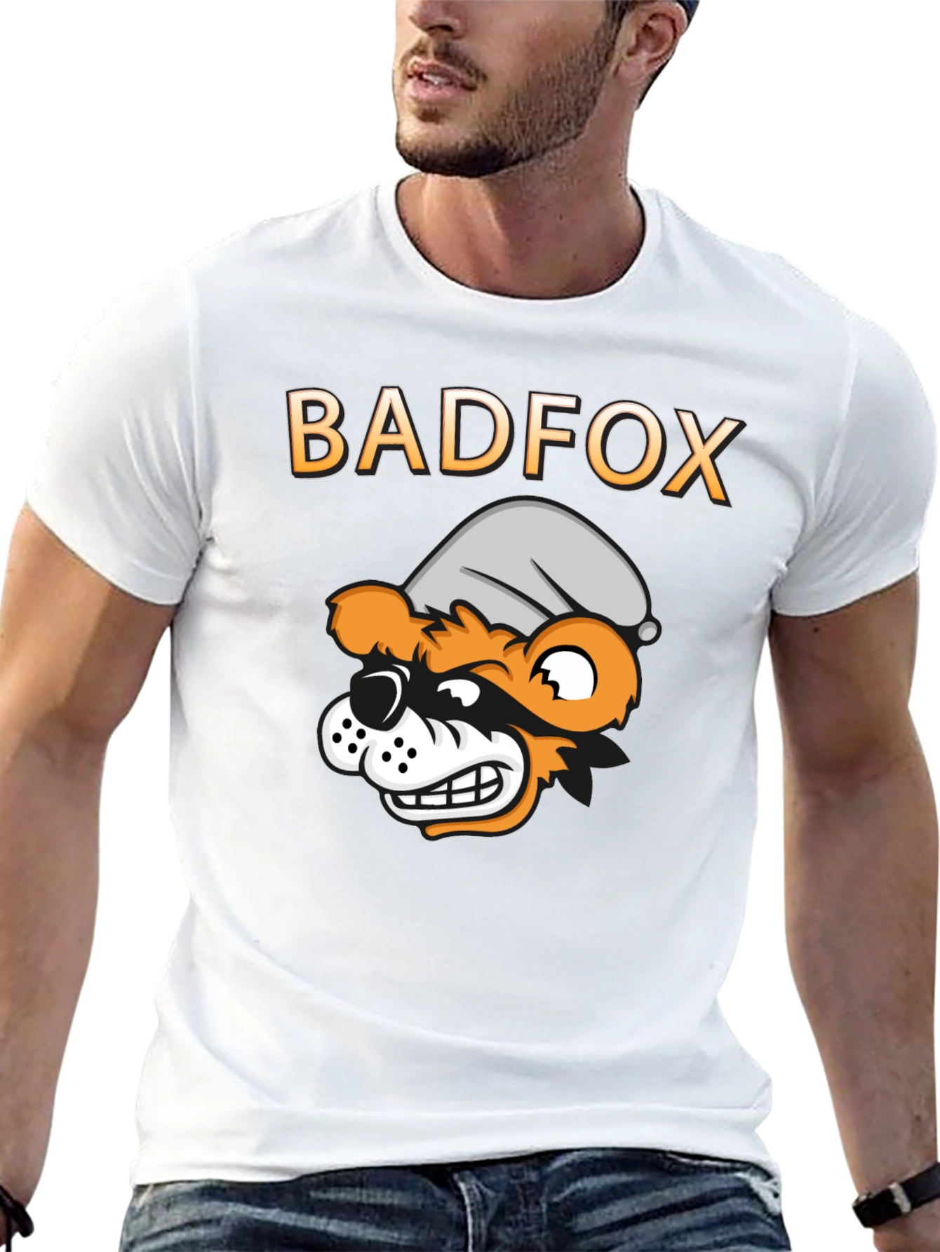 Black Bad Fox Cartoon Graphic Print T-Shirt view 13