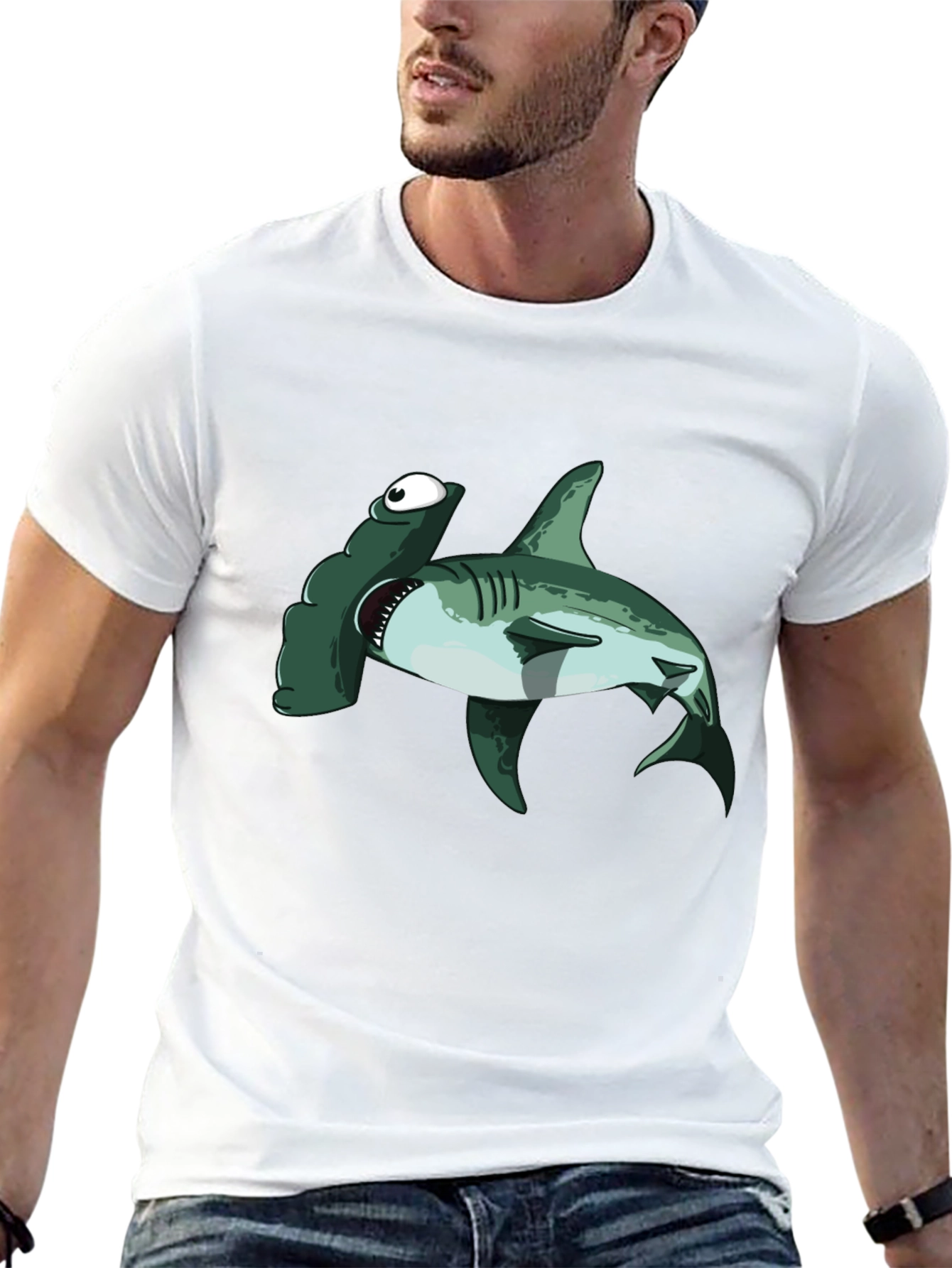 Black Hammerhead Shark T-Shirt - Cartoon Design view 13