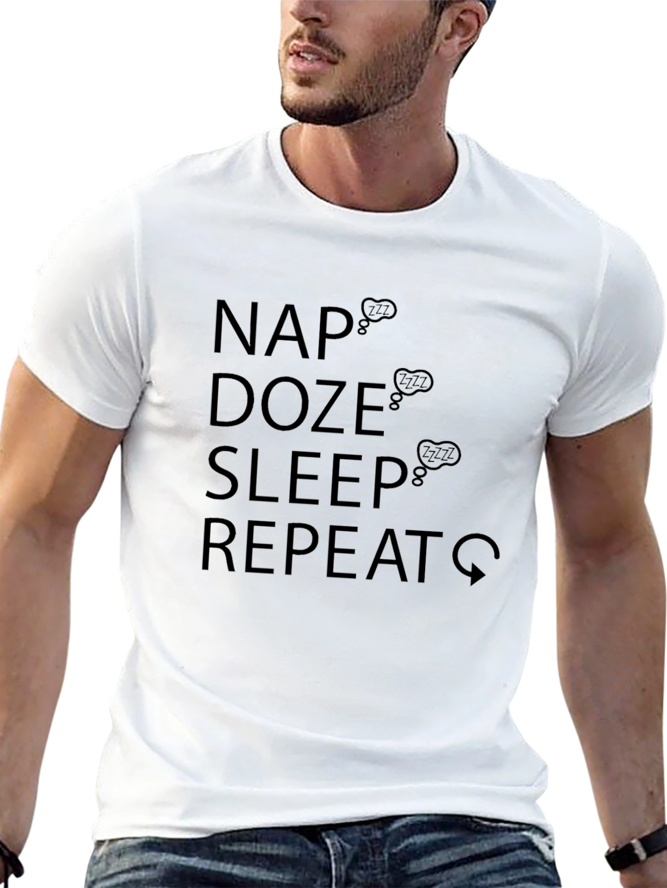 Black Nap Doze Sleep Repeat Men's Black Graphic Tee view 13