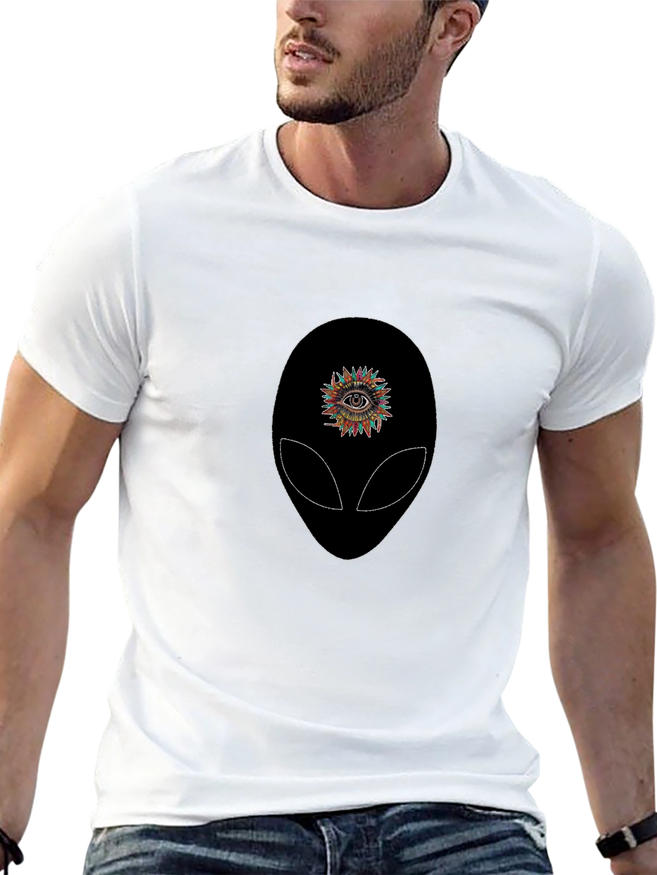 Black Alien Eye Graphic Tee - Black Cotton T-Shirt view 13