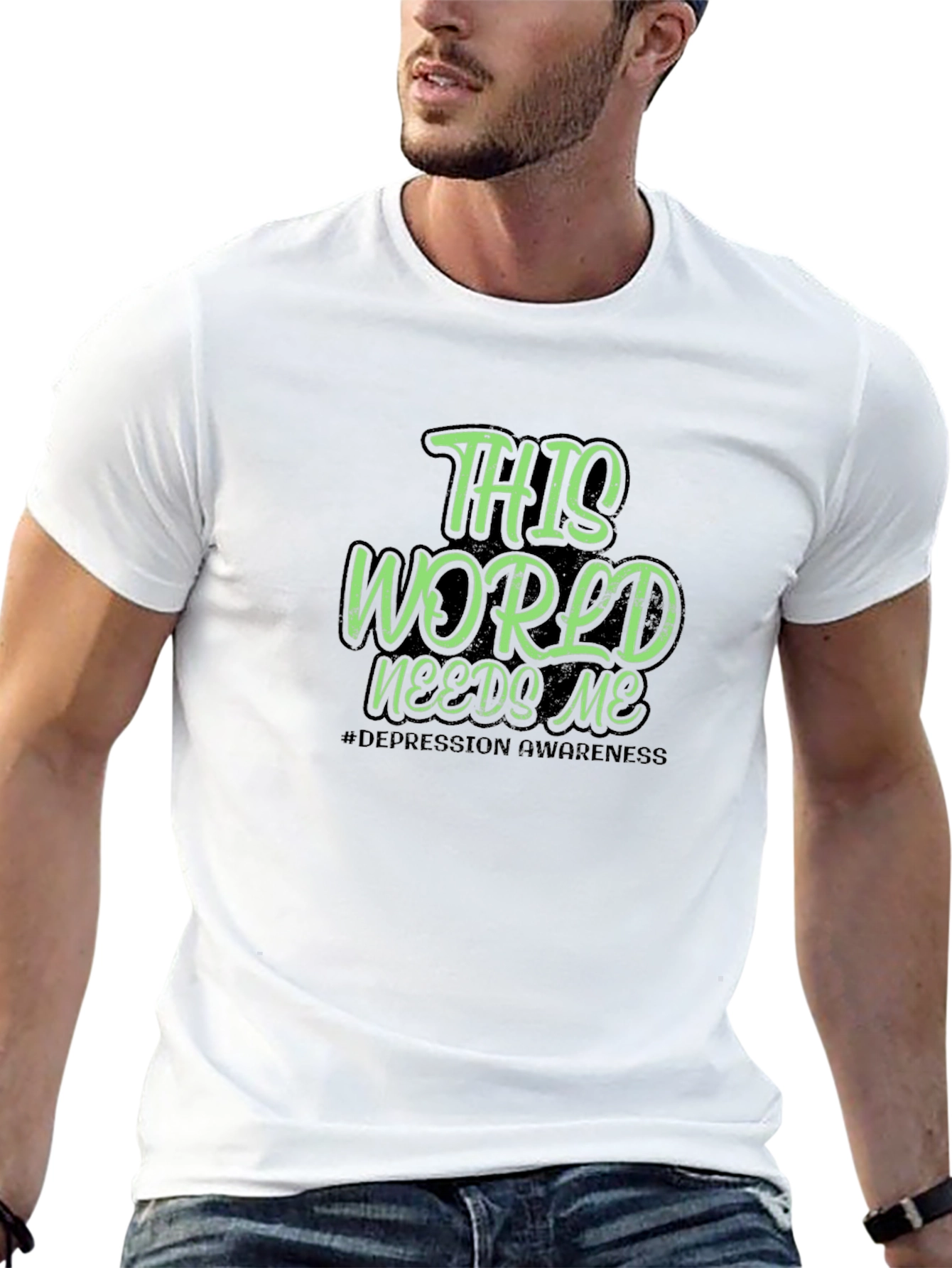 Black This World Needs Me T-Shirt - Depression Awareness Tee view 13