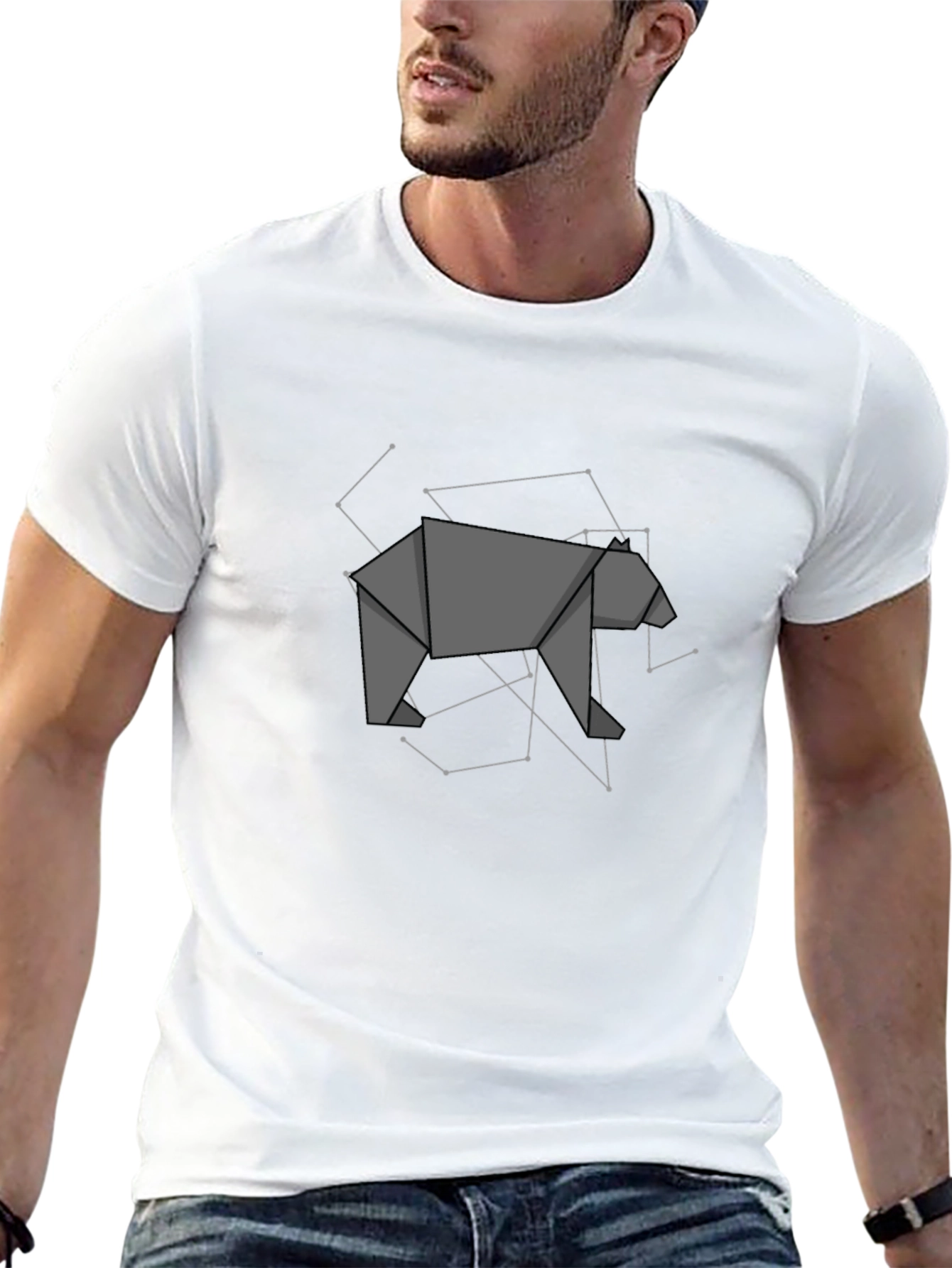 Black Origami Bear Graphic Tee - Modern Geometric Design view 13