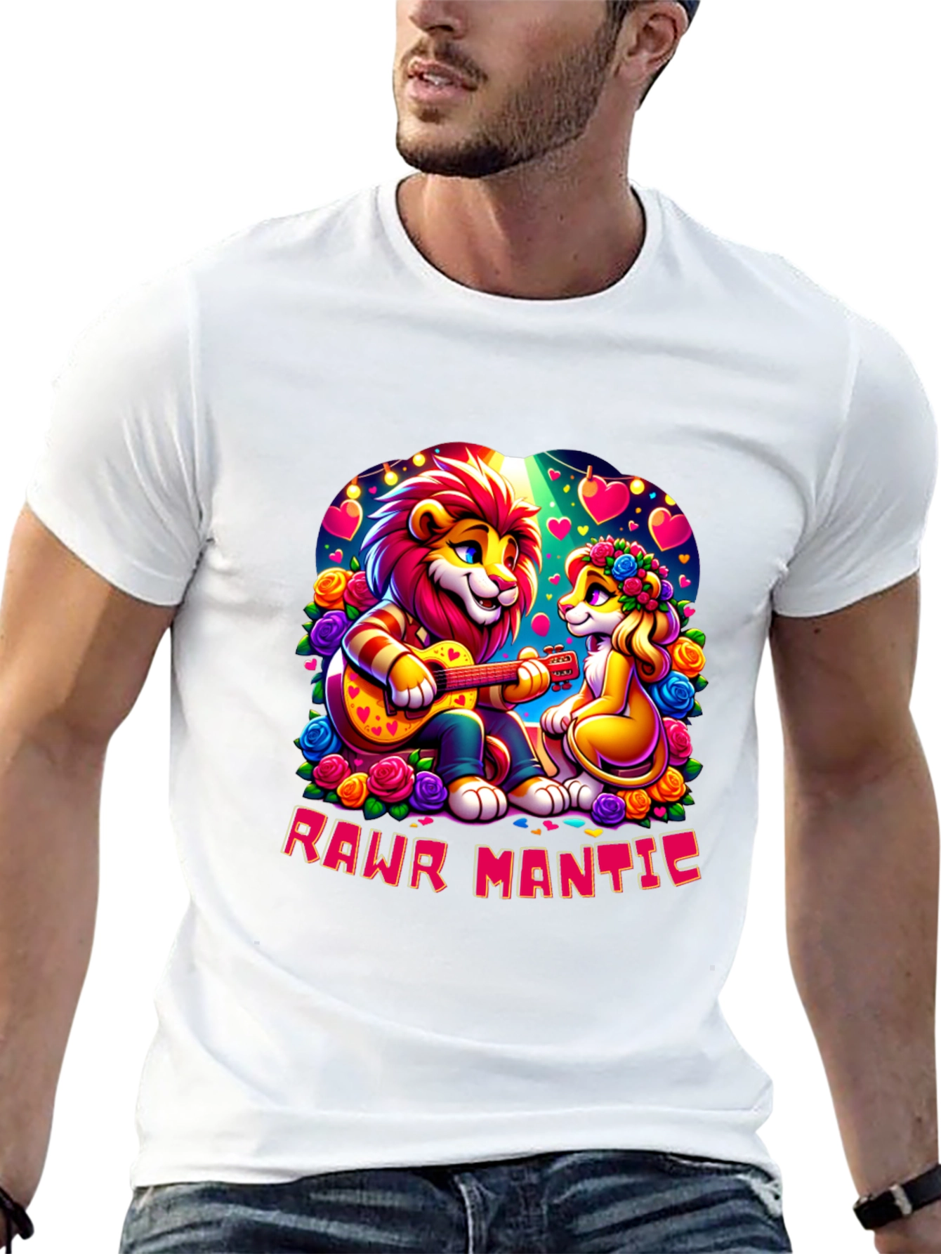 Black Rawr Mantic Lion Couple Graphic Tee view 13