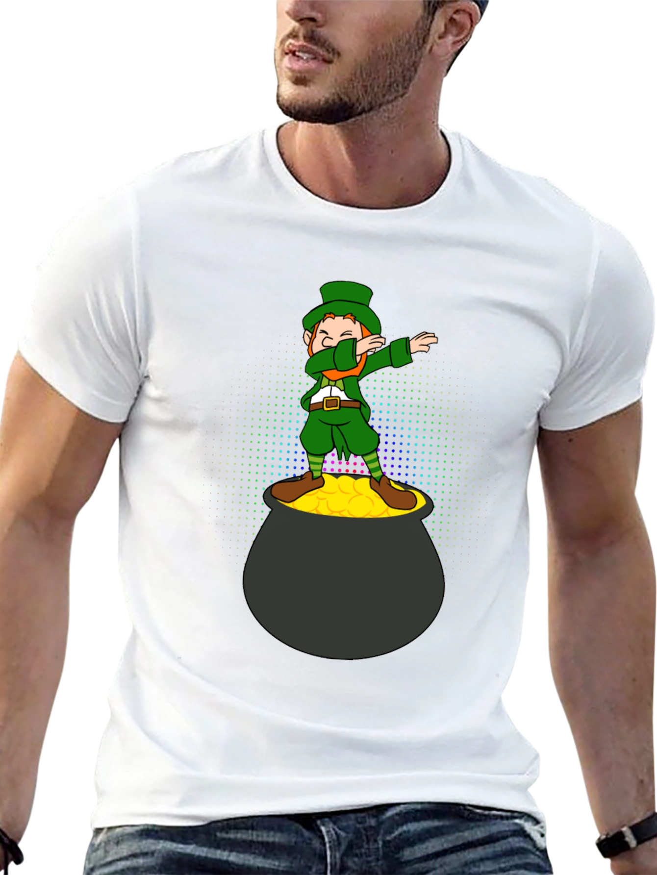 Black Lucky Dabbing Leprechaun Black T-Shirt view 13