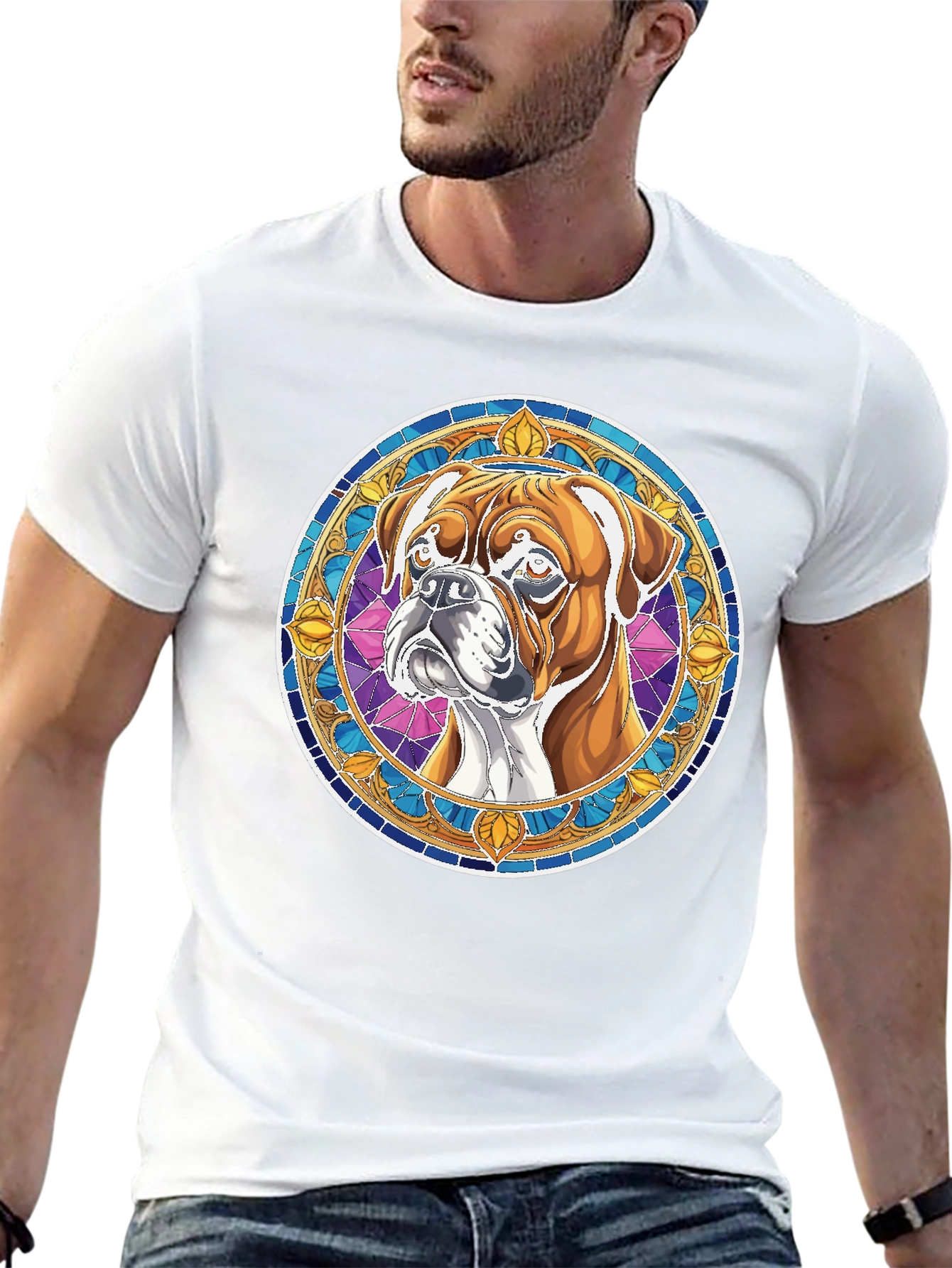 Boxer Dog Stained Glass Style Graphic Tee - 13
