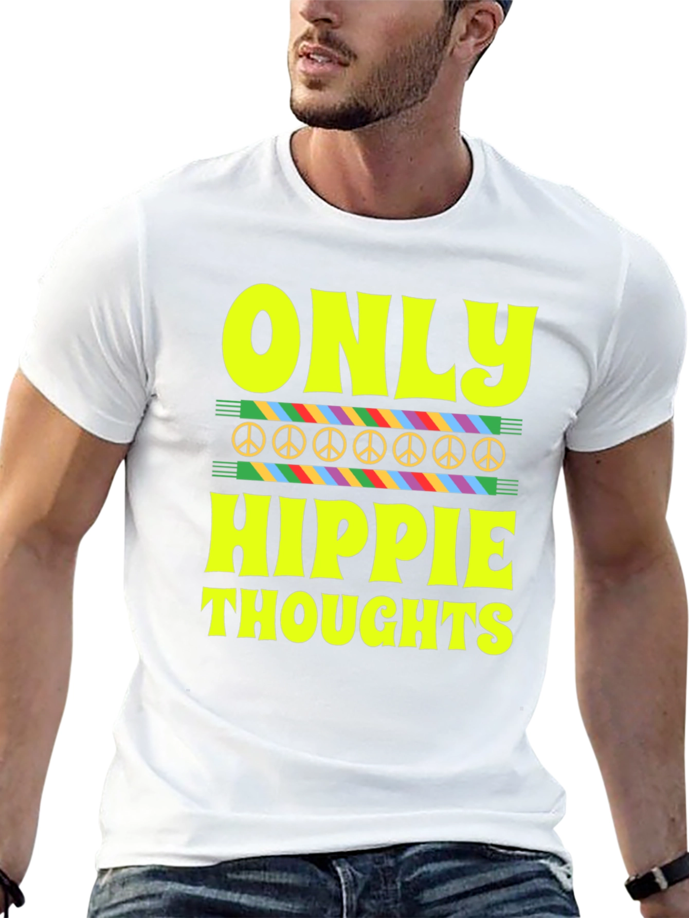 Black Only Hippie Thoughts Graphic T-Shirt view 13