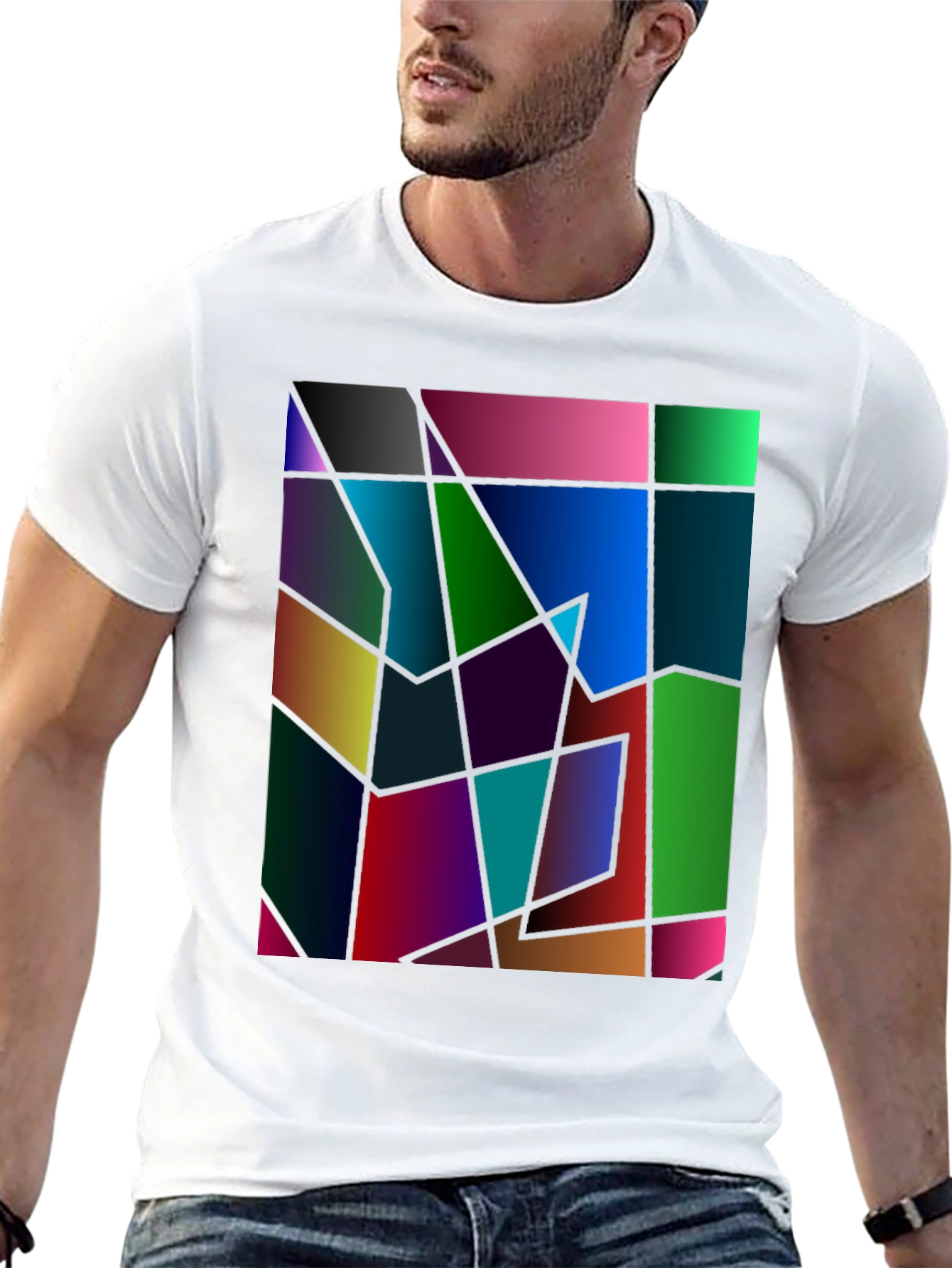 Black Abstract Geometric Print Black T-Shirt view 13