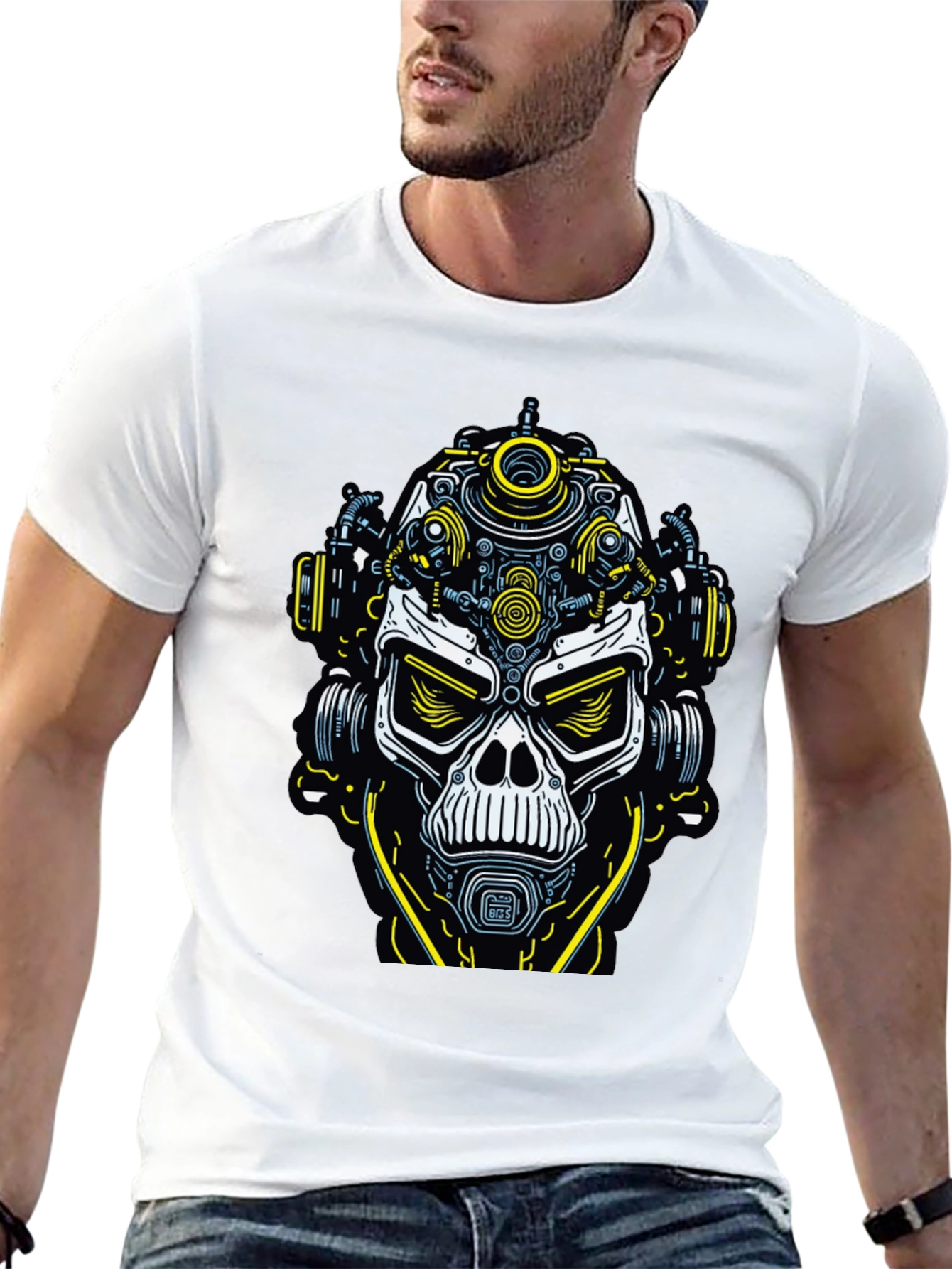 Black Steampunk Skull T-Shirt - Unique Graphic Tee for Men view 13