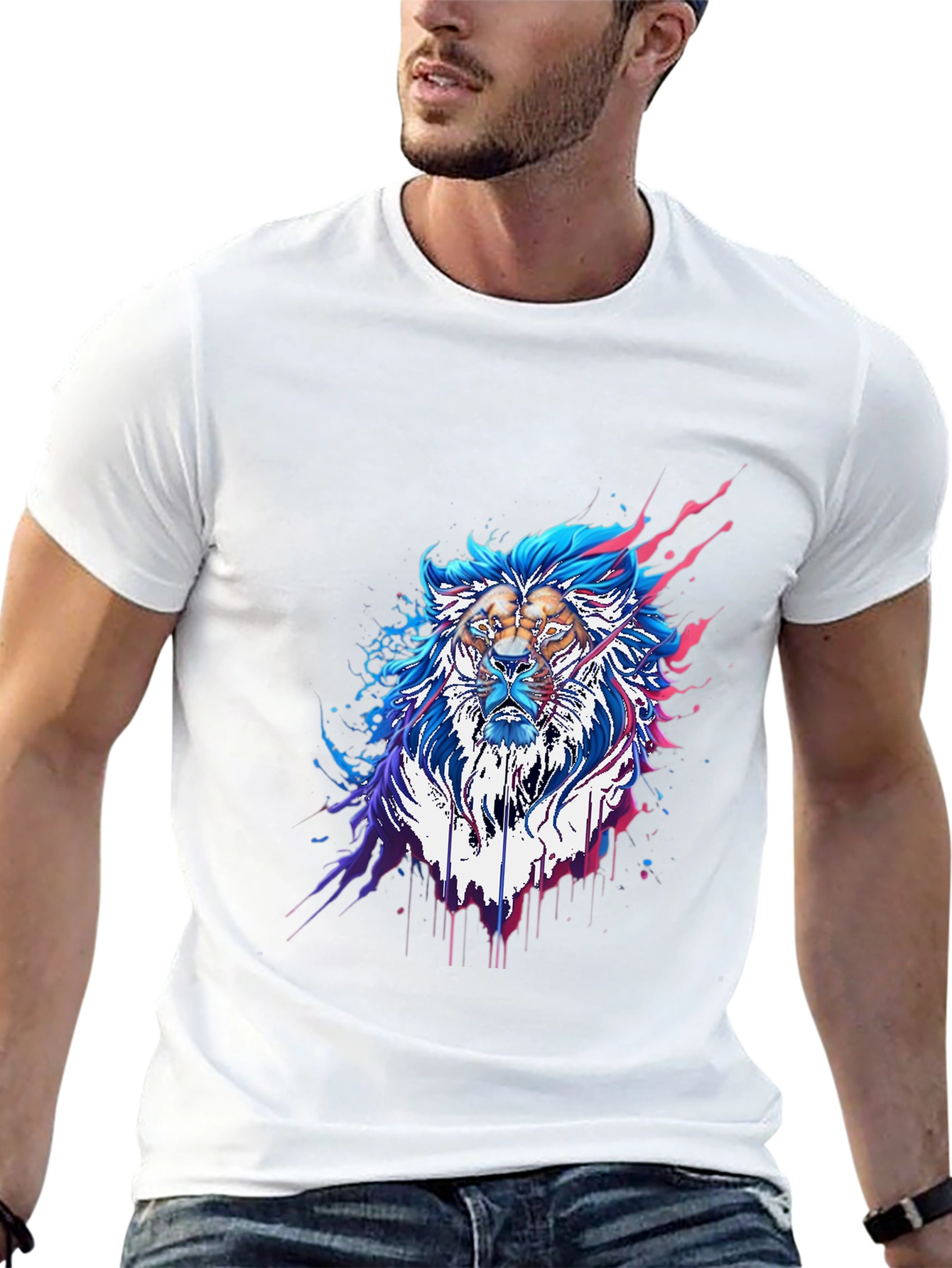 Black Abstract Lion Graphic Tee - Stylish Men's Black T-Shirt view 13