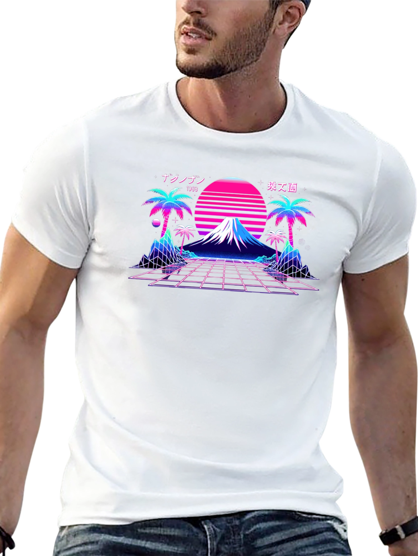 Black Retro Vaporwave Sunset T-Shirt - 1988 Aesthetic view 13