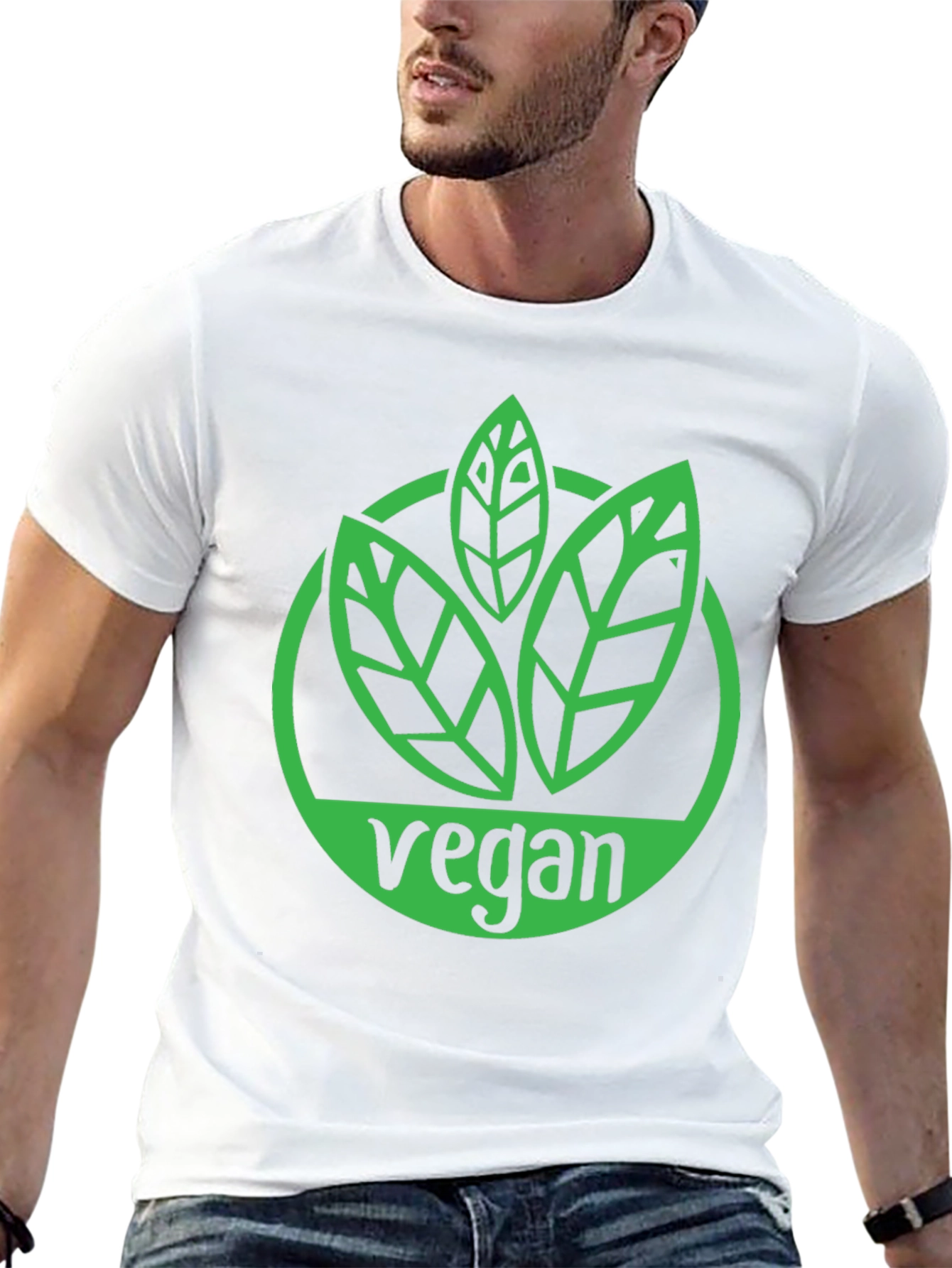Black Vegan T-Shirt - Green Leaf Logo Black Tee view 13