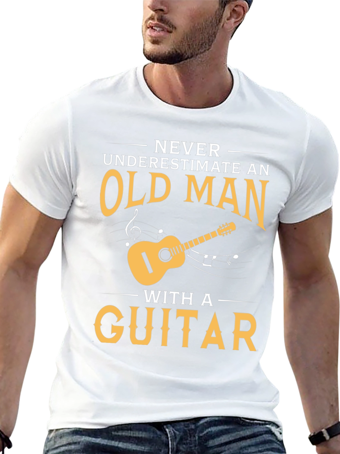 Black Old Man Guitar Player Black T-Shirt view 13