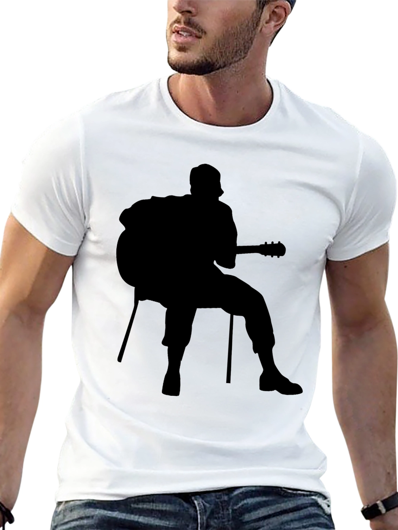 Black Silhouette Guitar Player T-Shirt - Casual Style view 13