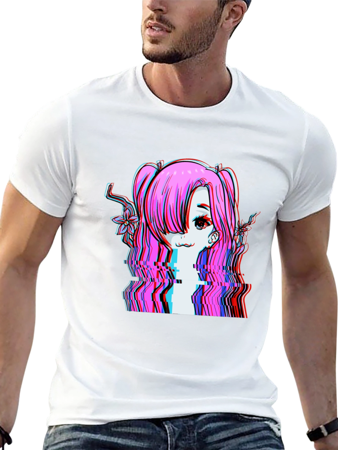 Glitch Anime Girl T-Shirt - Edgy Vaporwave Style - 13