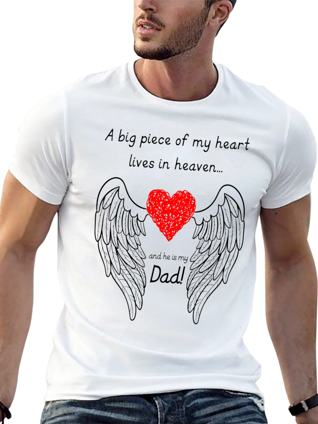 Black In Loving Memory Dad T-Shirt - Heart and Wings Design view 13